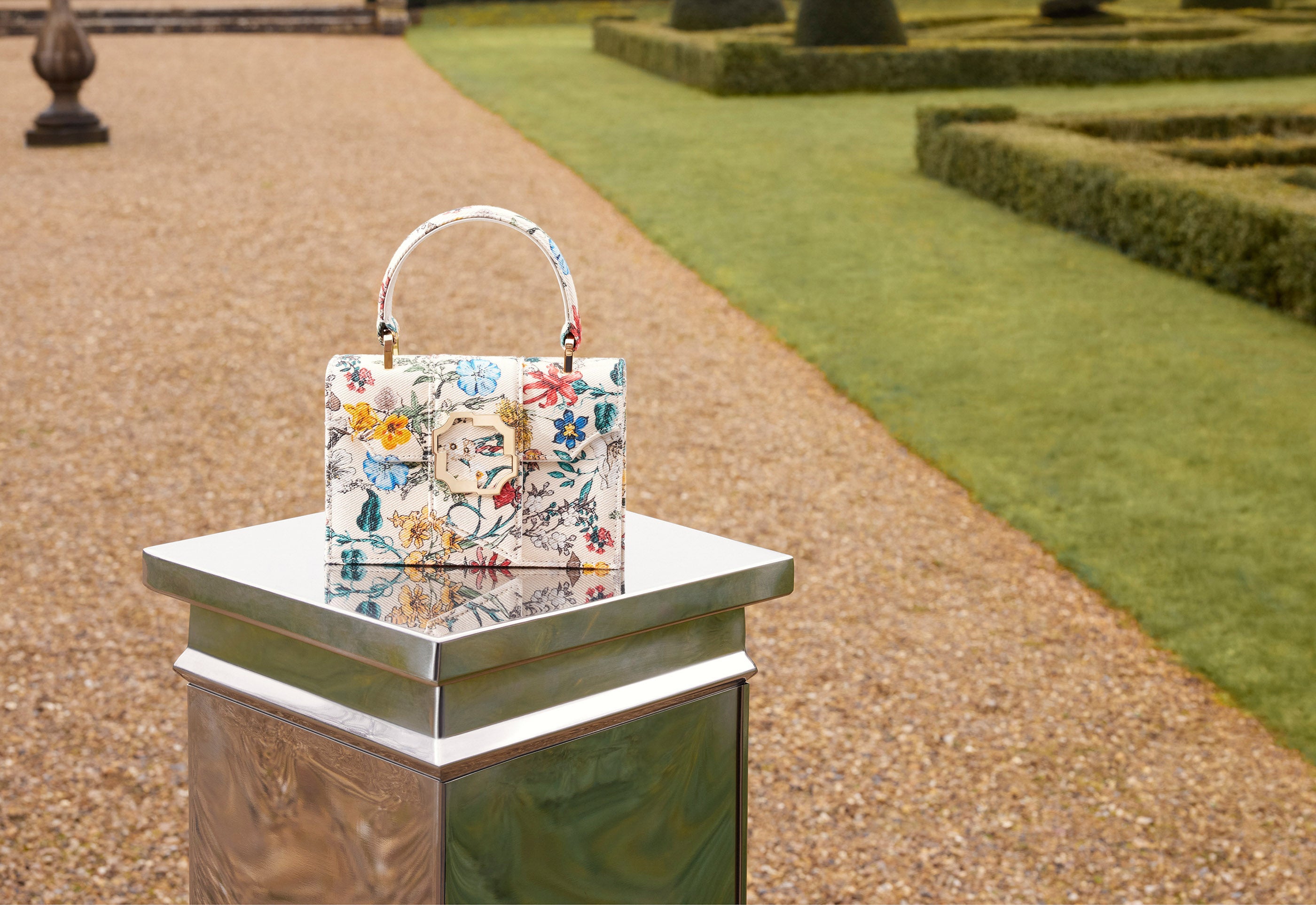 Women's luxury Mini Floral Cream Canvas Square Top Handbag Malone Souliers