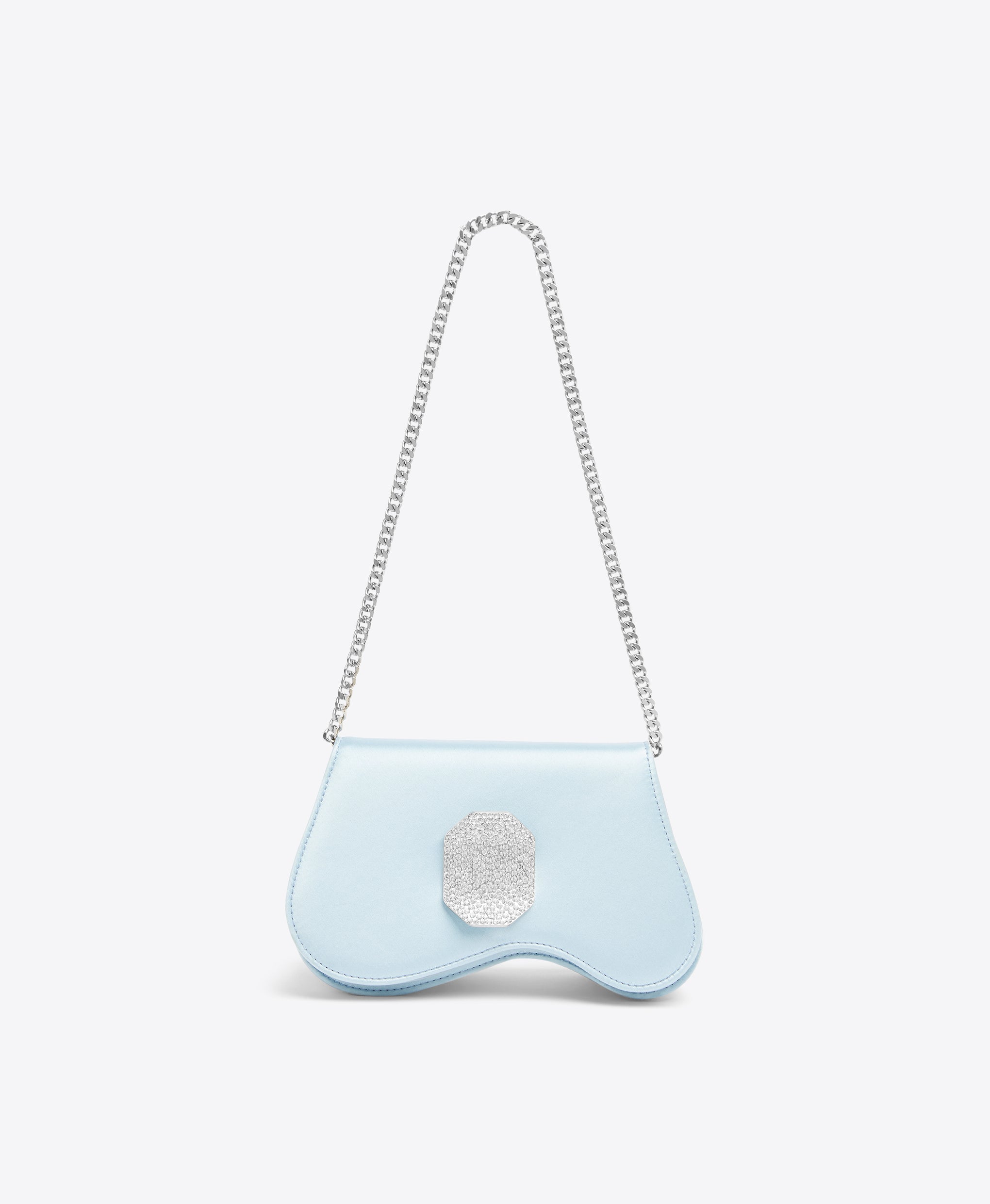 Baby Blue Asymmetric Curved Satin Clutch Malone Souliers