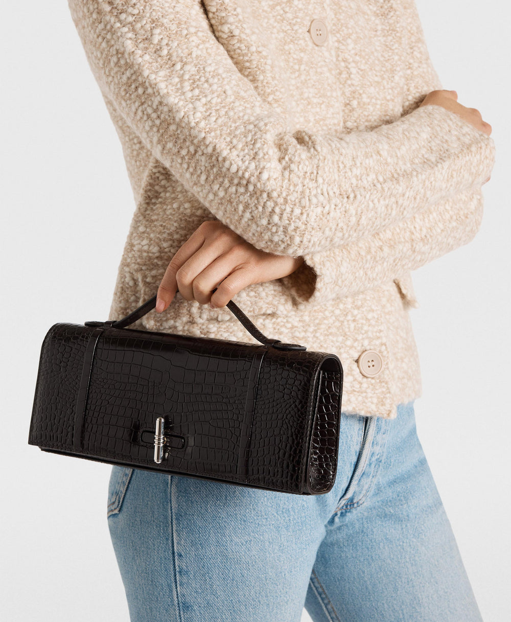 May Dark Brown Leather Clutch Bag  Malone Souliers