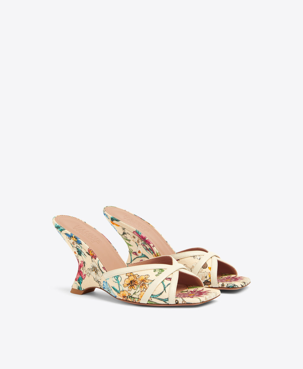 Perla 85 Floral Cream Canvas Wedge Sandals Malone Souliers