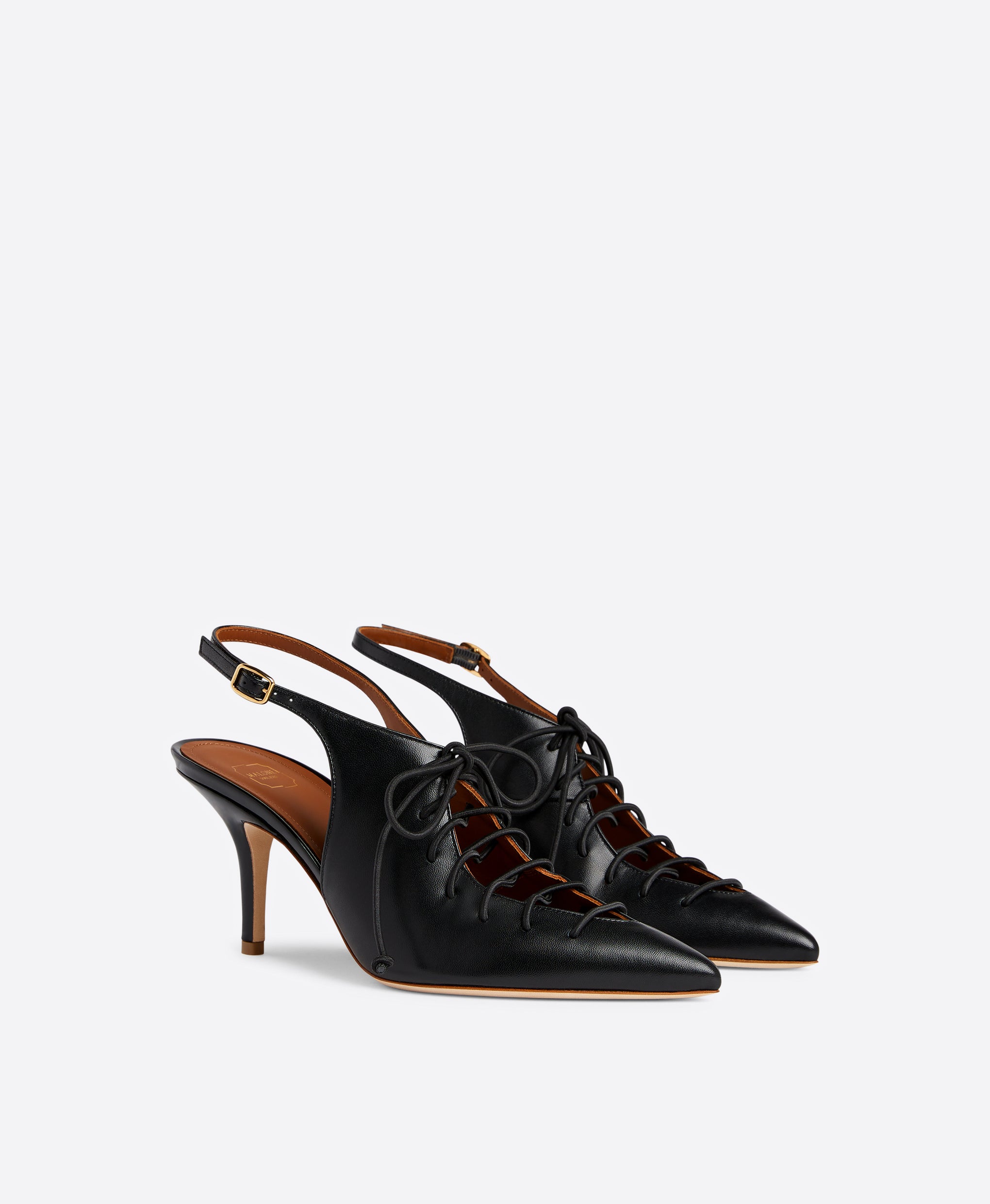 Malone Souliers Alessandra 70 Black Leather Slingbacks 