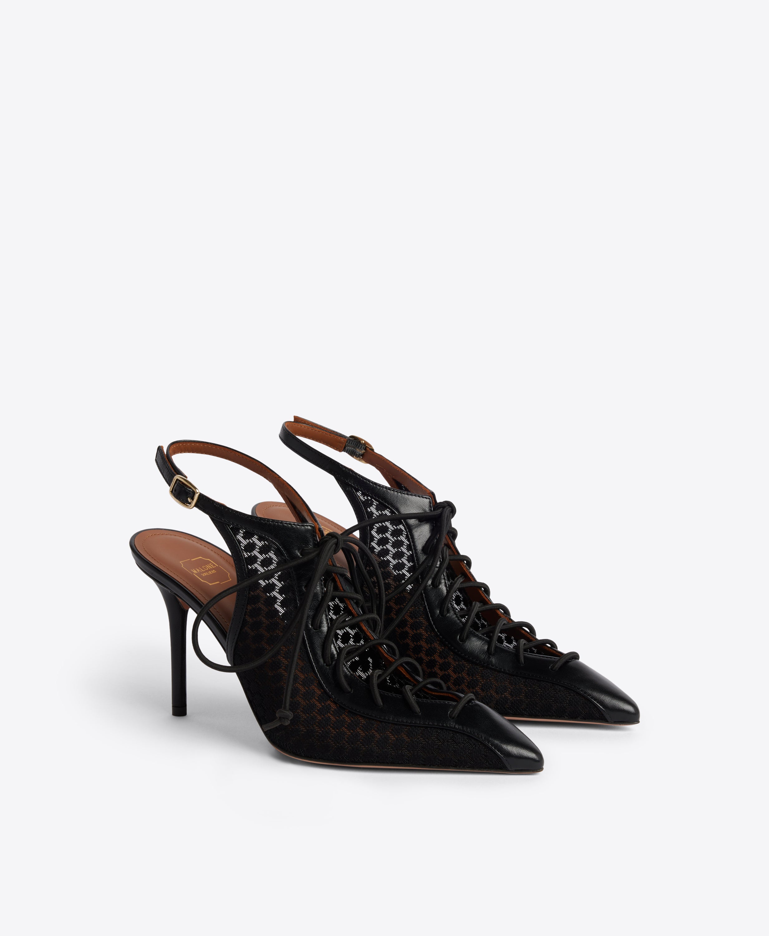 Alessandra Black Lace Slingbacks | 85mm Heel | Malone Souliers
