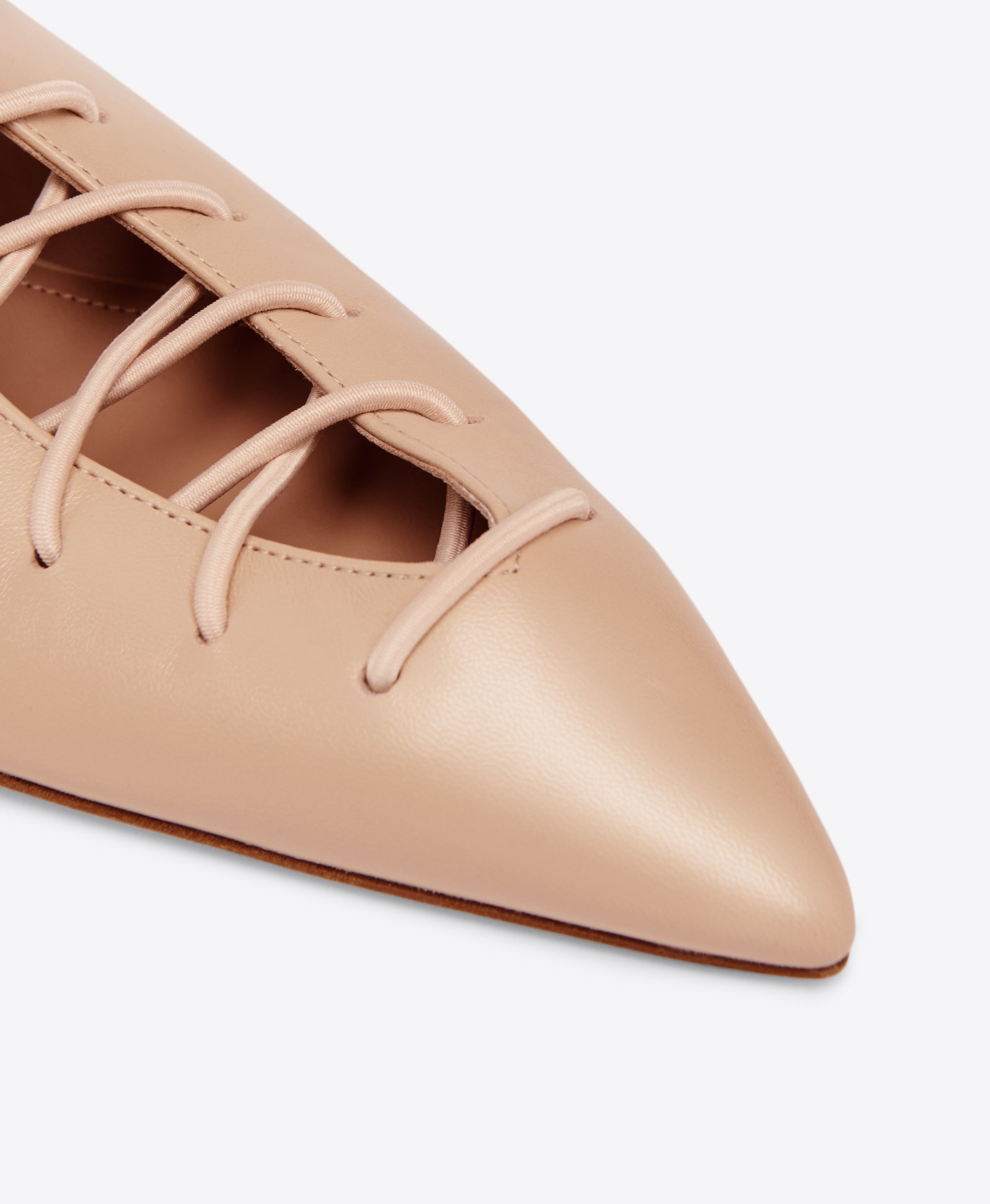 Beige Leather Lace Up Flat Slingbacks Malone Souliers