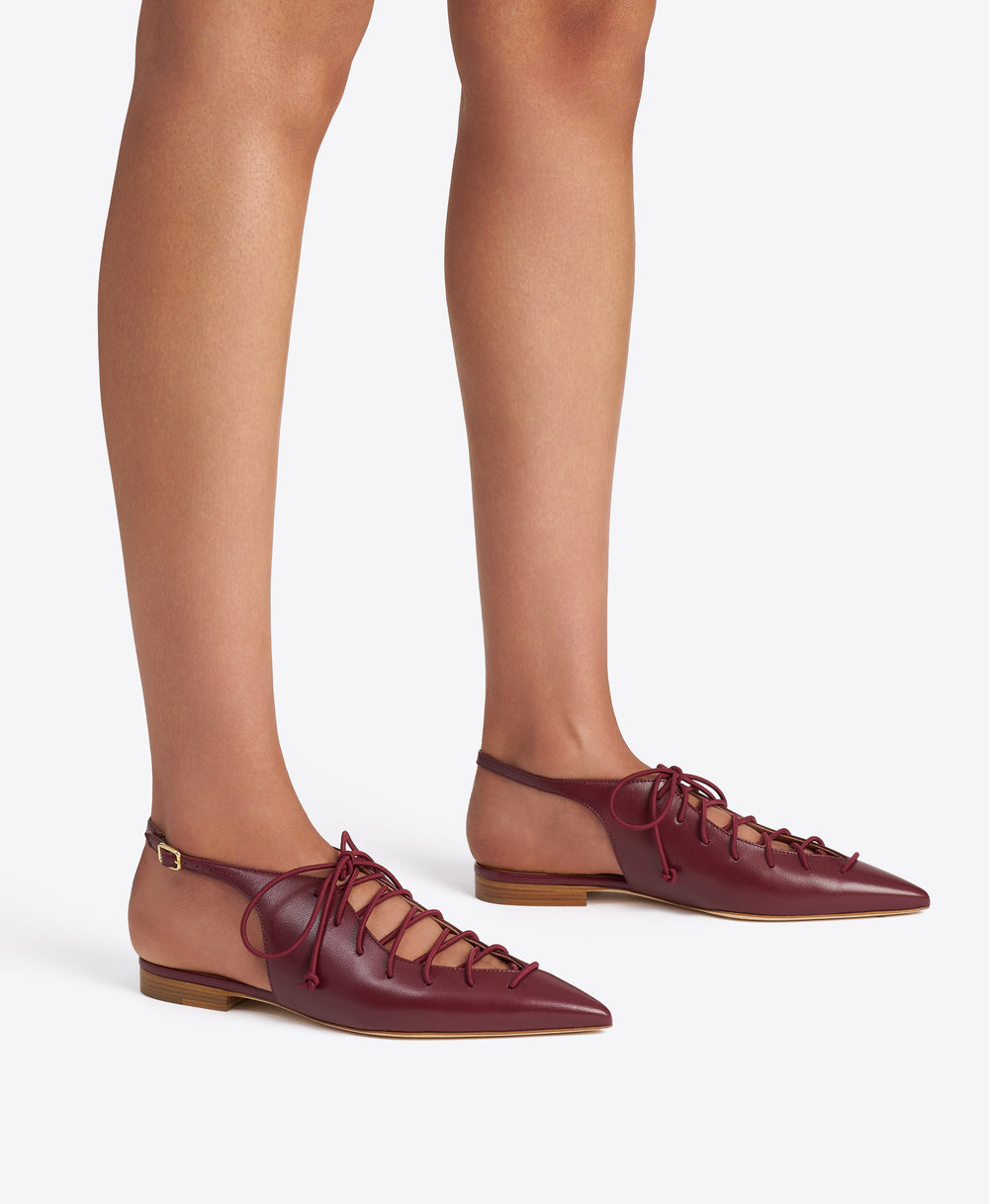 Alia Red Leather Lace Up Flat Slingbacks Malone Souliers