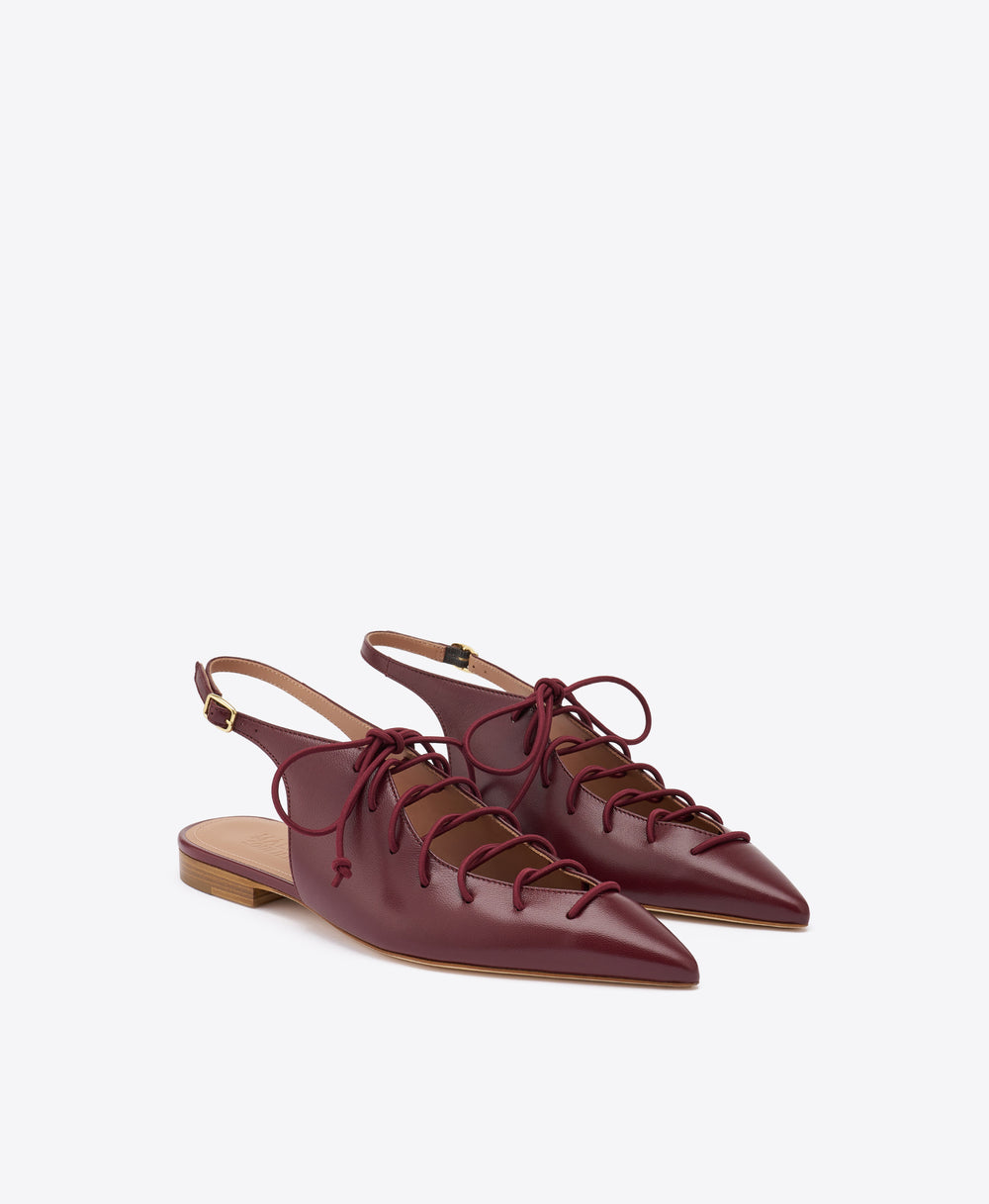 Alia Red Leather Lace Up Flat Slingbacks Malone Souliers