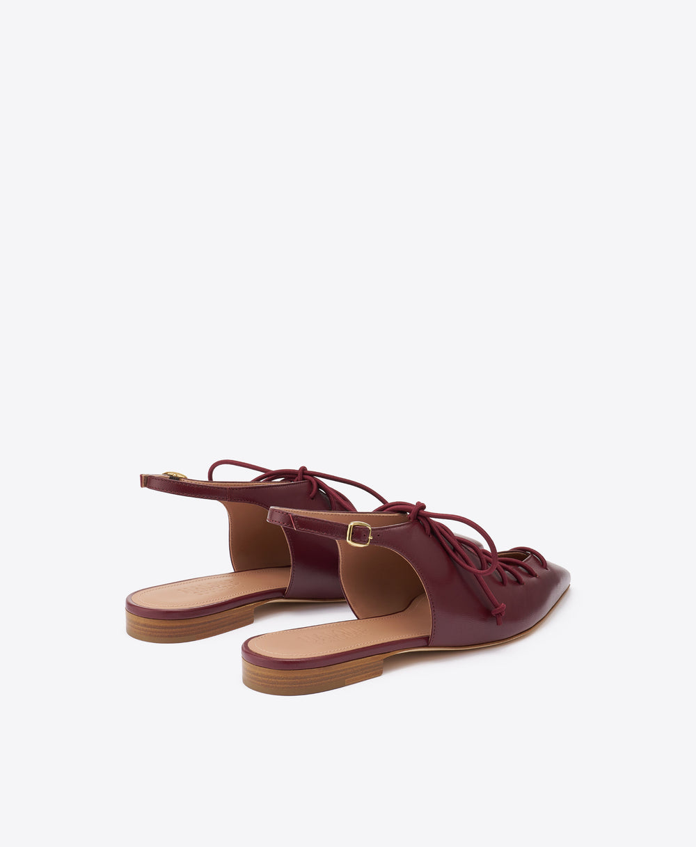 Alia Red Leather Lace Up Flat Slingbacks Malone Souliers