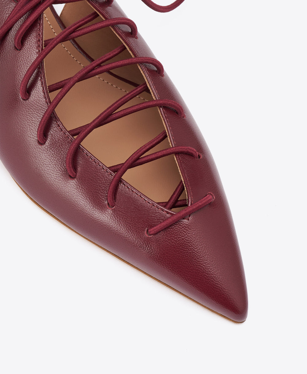 Alia Red Leather Lace Up Flat Slingbacks Malone Souliers
