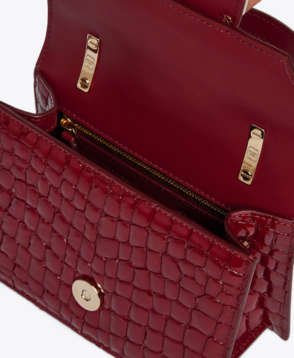 Women's Burgundy Embossed Patent Top Handle Bag with Crest Buckle | Malone Souliers