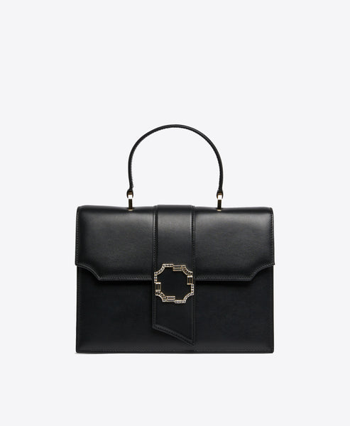 Audrey Black Leather Square Handbag | Malone Souliers