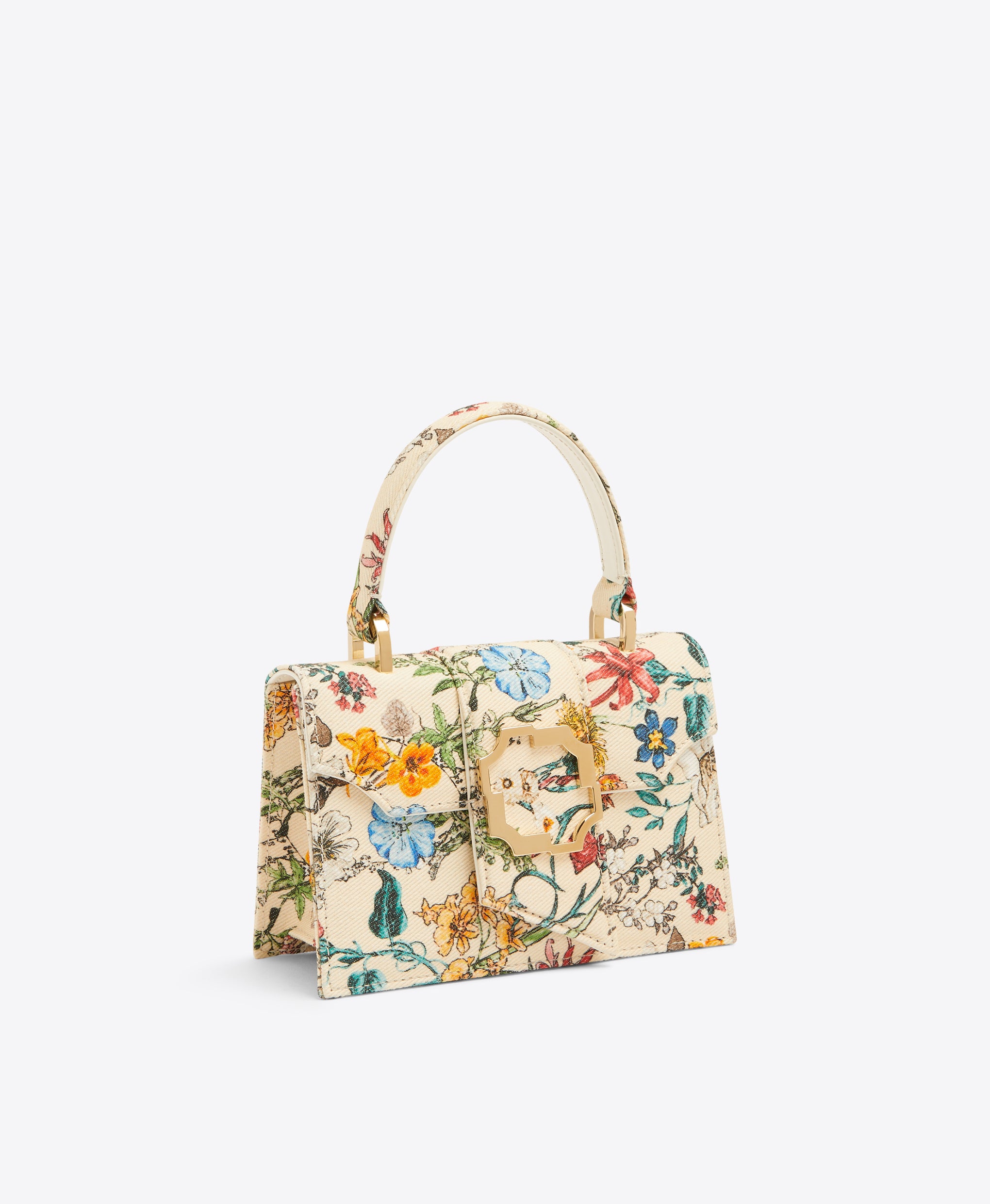 Mini Floral Cream Canvas Square-Top Handbag Malone Souliers