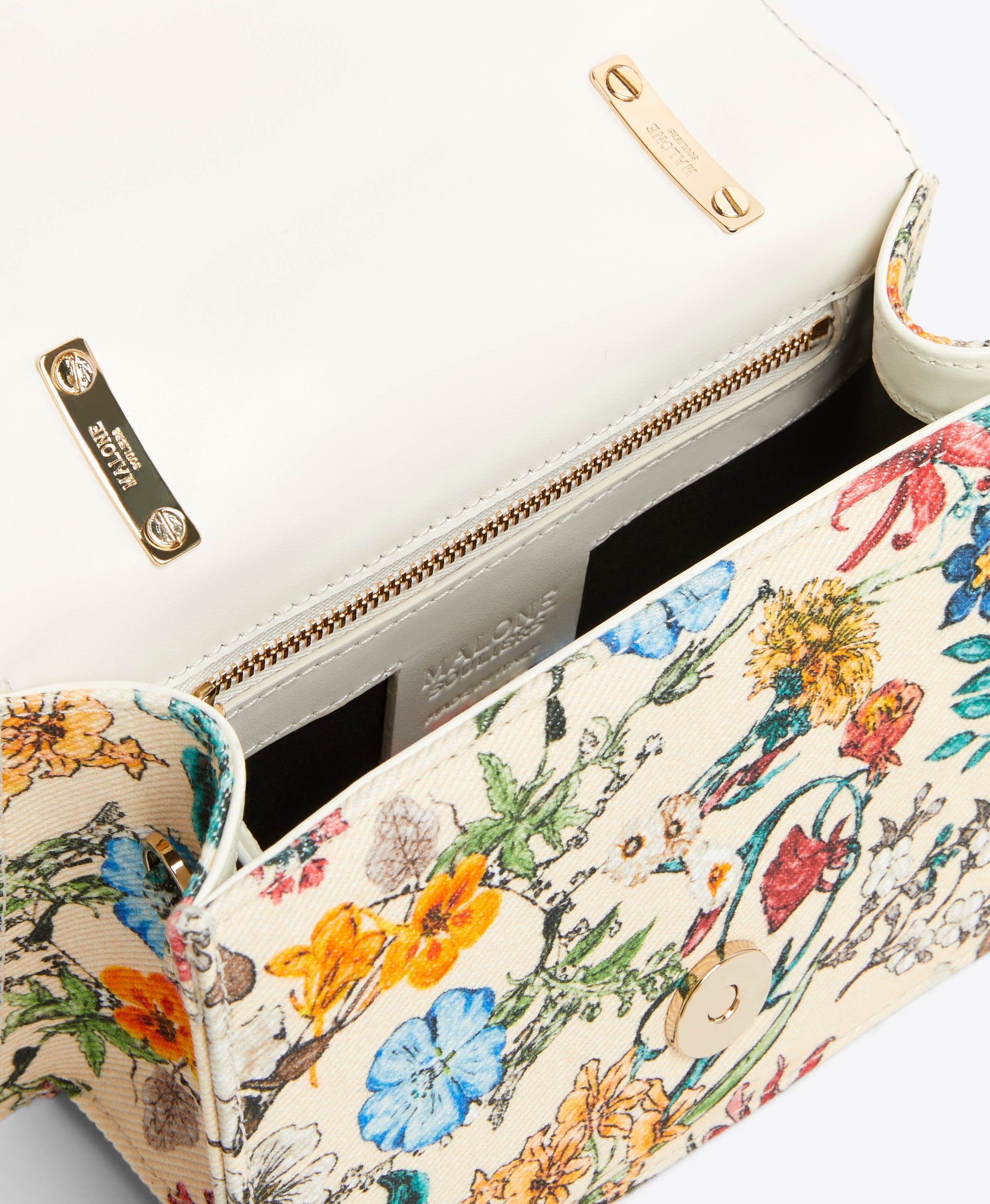 Mini Floral Cream Canvas Square-Top Handbag Malone Souliers