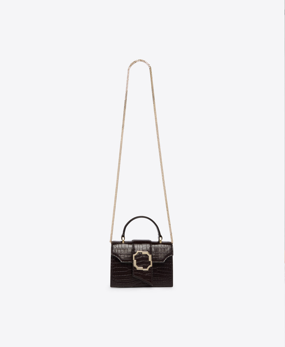 Audrey Dark Brown Embossed Leather Mini Handbag Malone Souliers