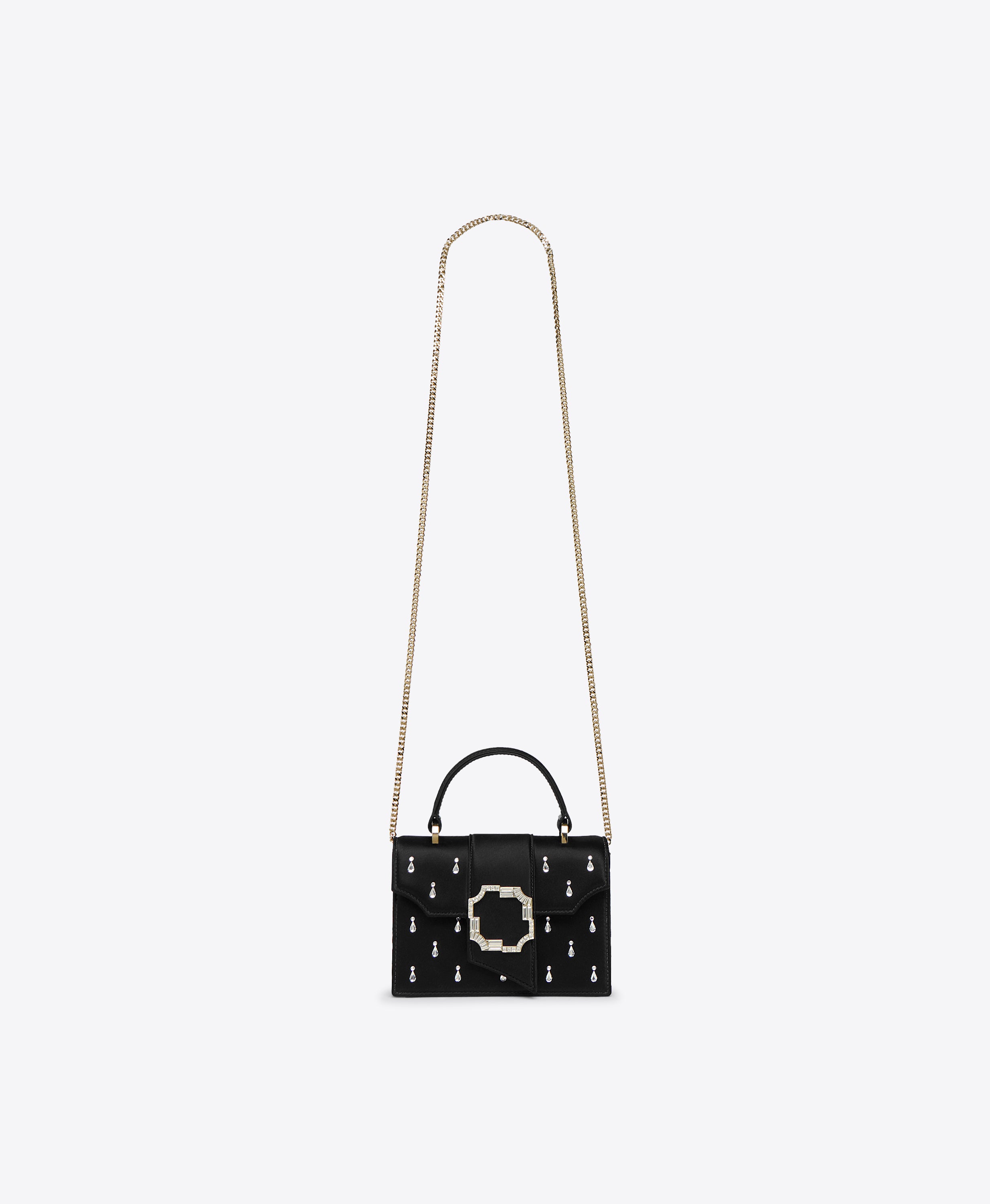 Black Satin Mini Handbag with Embellishments | Malone Souliers