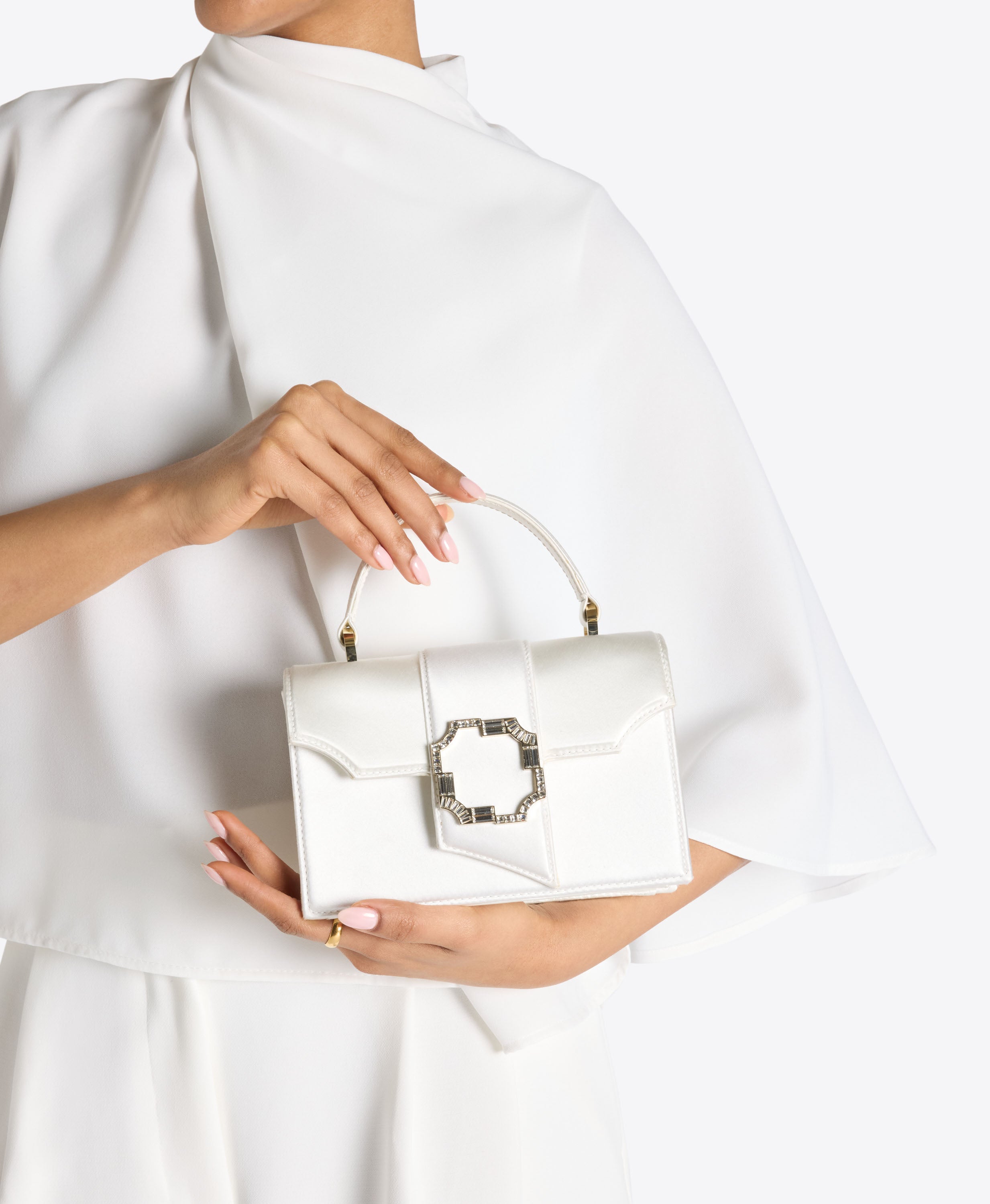 Audrey White Satin Mini Handbag | Malone Souliers
