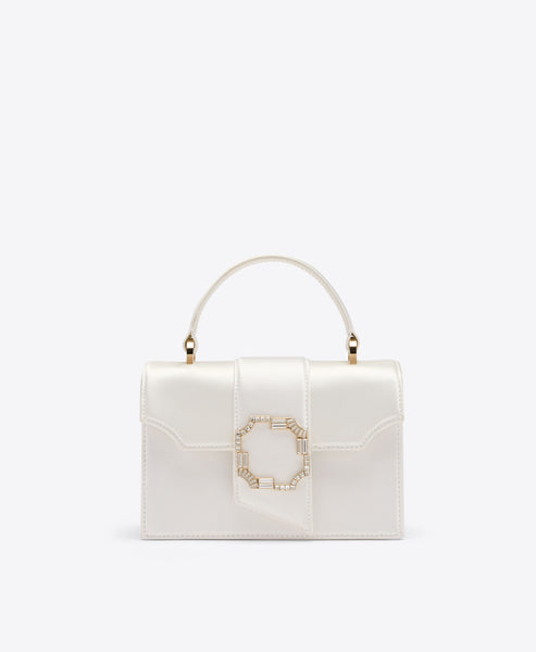 Audrey White Satin Mini Handbag | Malone Souliers