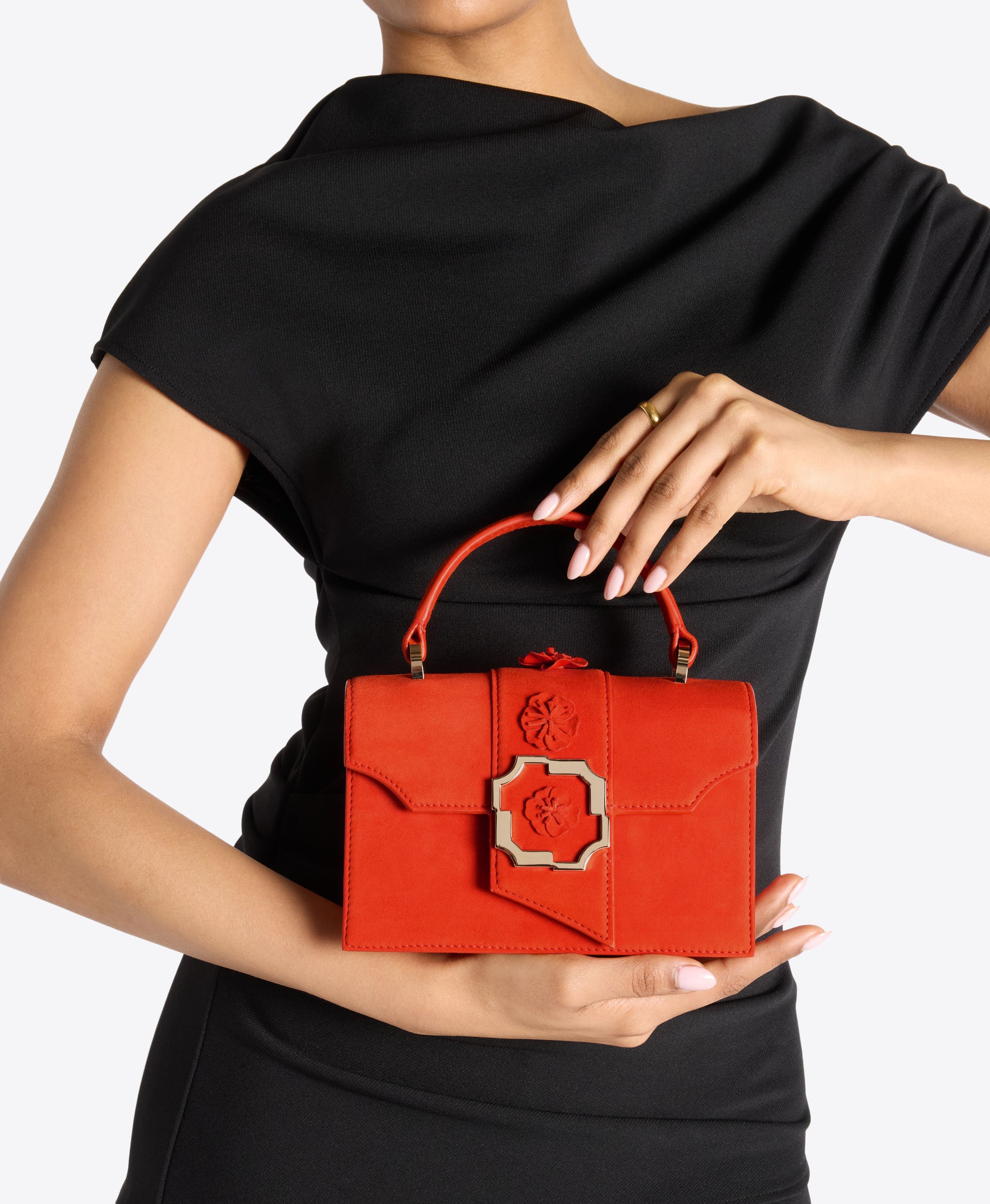 Audrey Mini Handbag in Orange Suede Malone Souliers