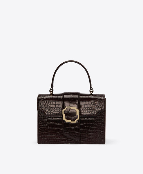 Audrey Dark Brown Embossed Leather Small Handbag | Malone Souliers