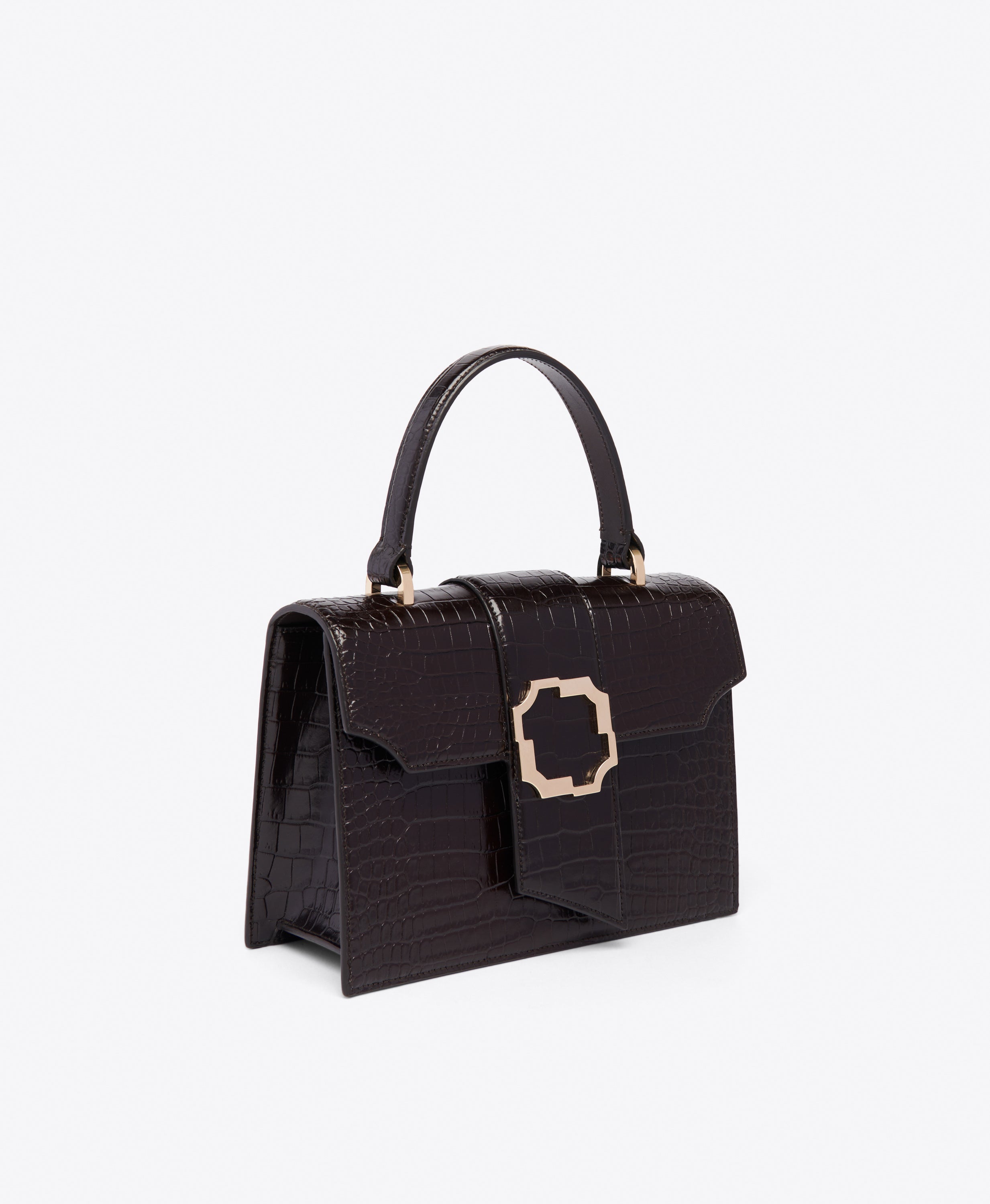 Audrey Dark Brown Embossed Leather Small Handbag | Malone