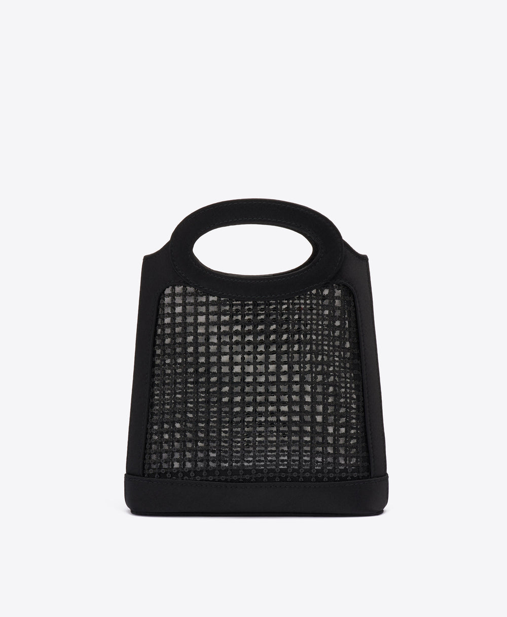 Aura Black Sequin Mesh Mini Tote Bag