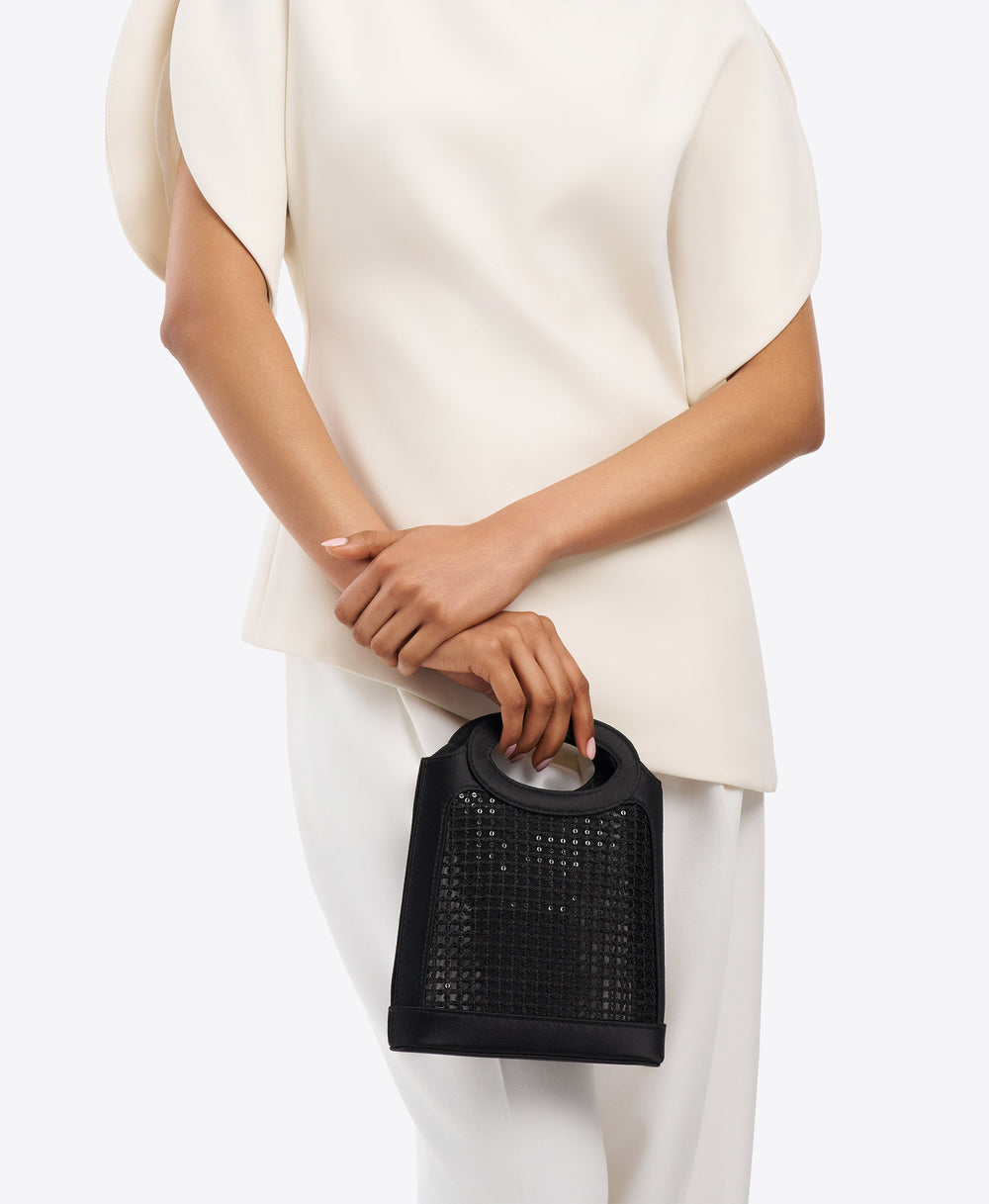 Aura Black Sequin Mesh Mini Tote Bag Malone Souliers