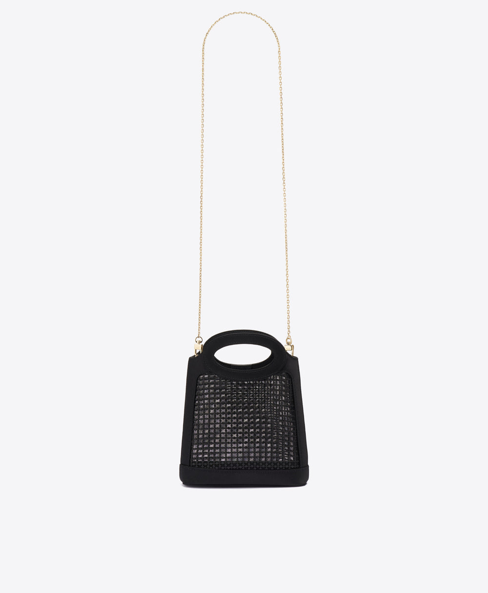 Aura Black Sequin Mesh Mini Tote Bag Malone Souliers