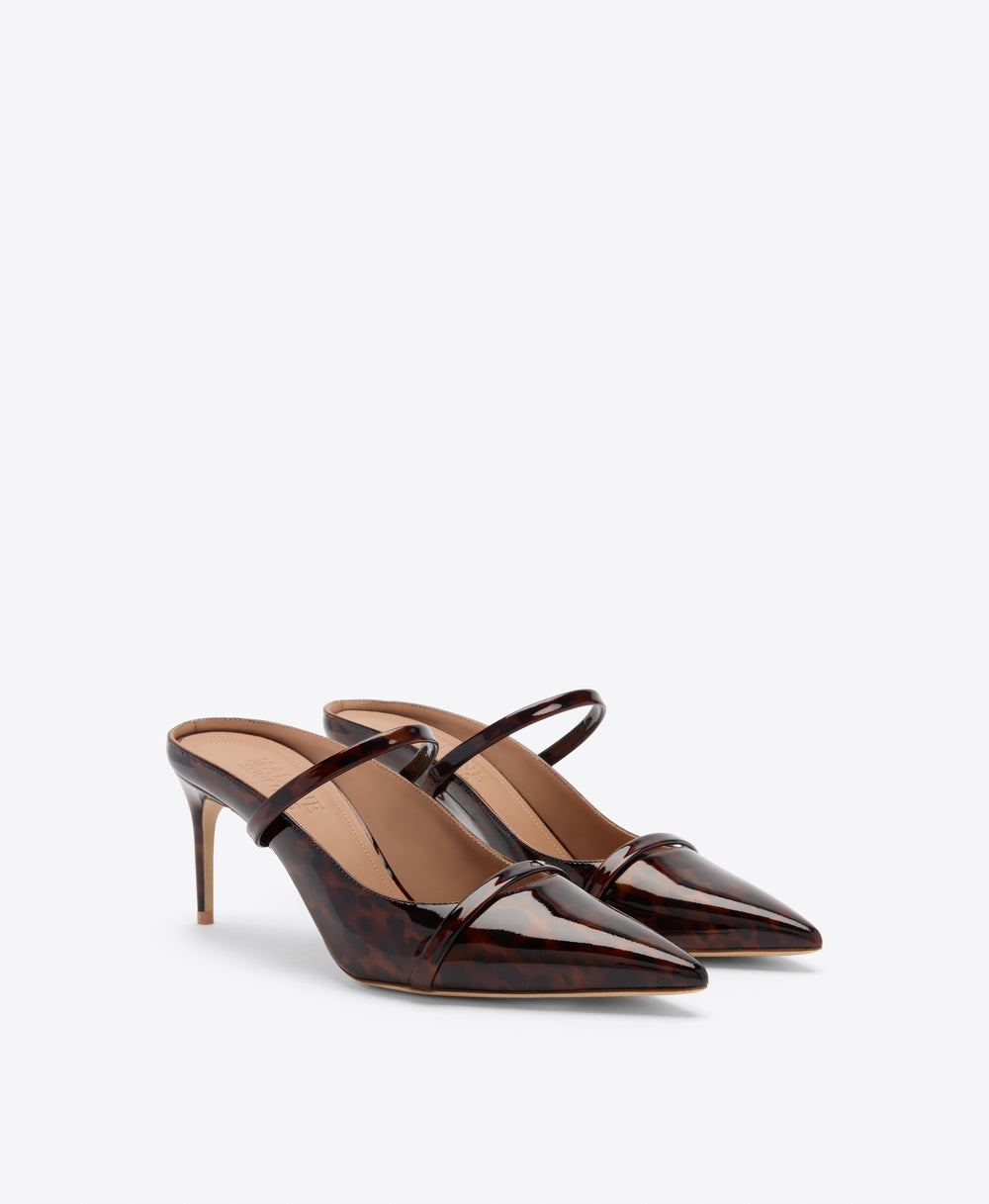 Aurora 70 Leopard Patent Heeled Mules Malone Souliers