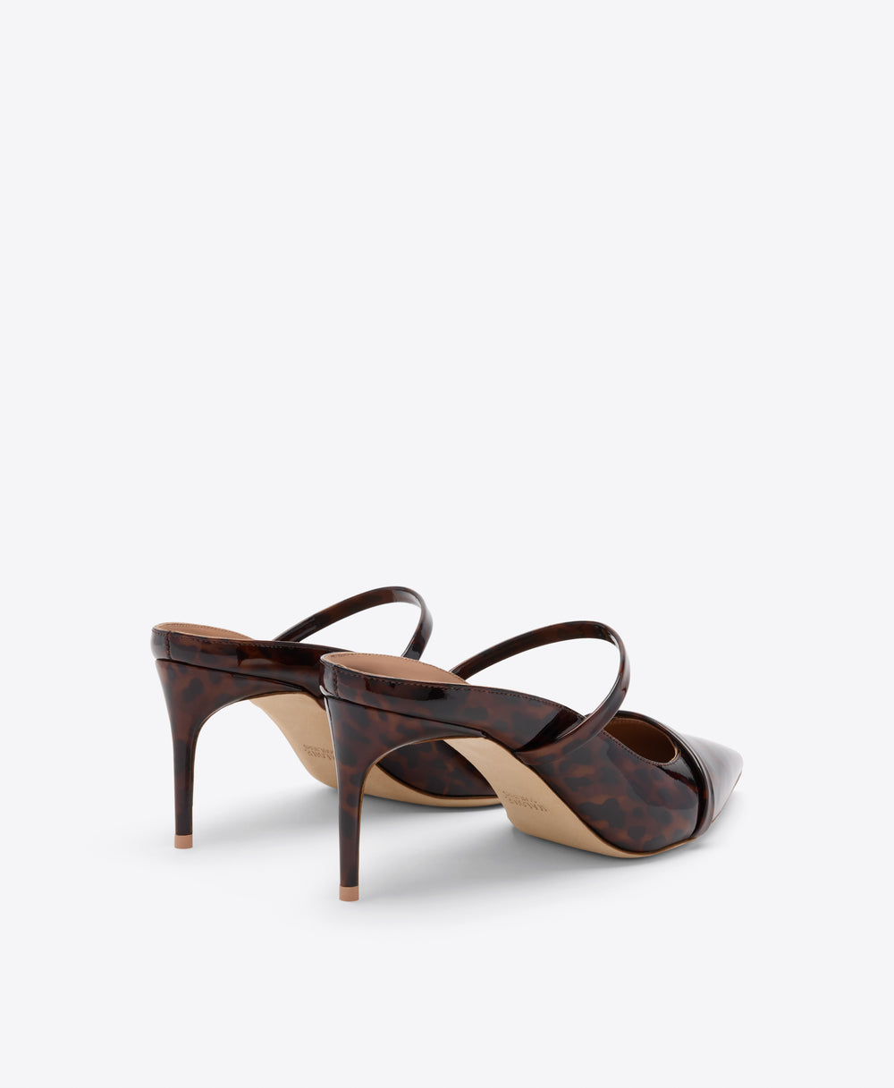 Aurora 70 Leopard Patent Heeled Mules Malone Souliers