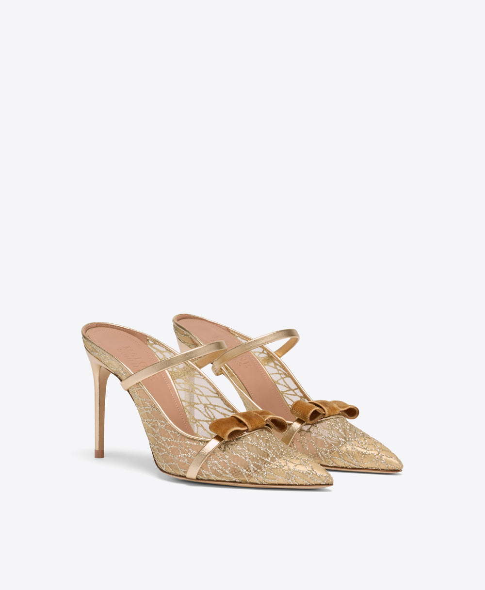 Aurora 90 Gold Glitter Heeled Mules Malone Souliers