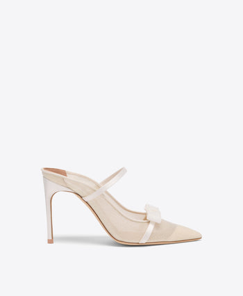 Aurora 90 White Glitter Mesh Heeled Mules