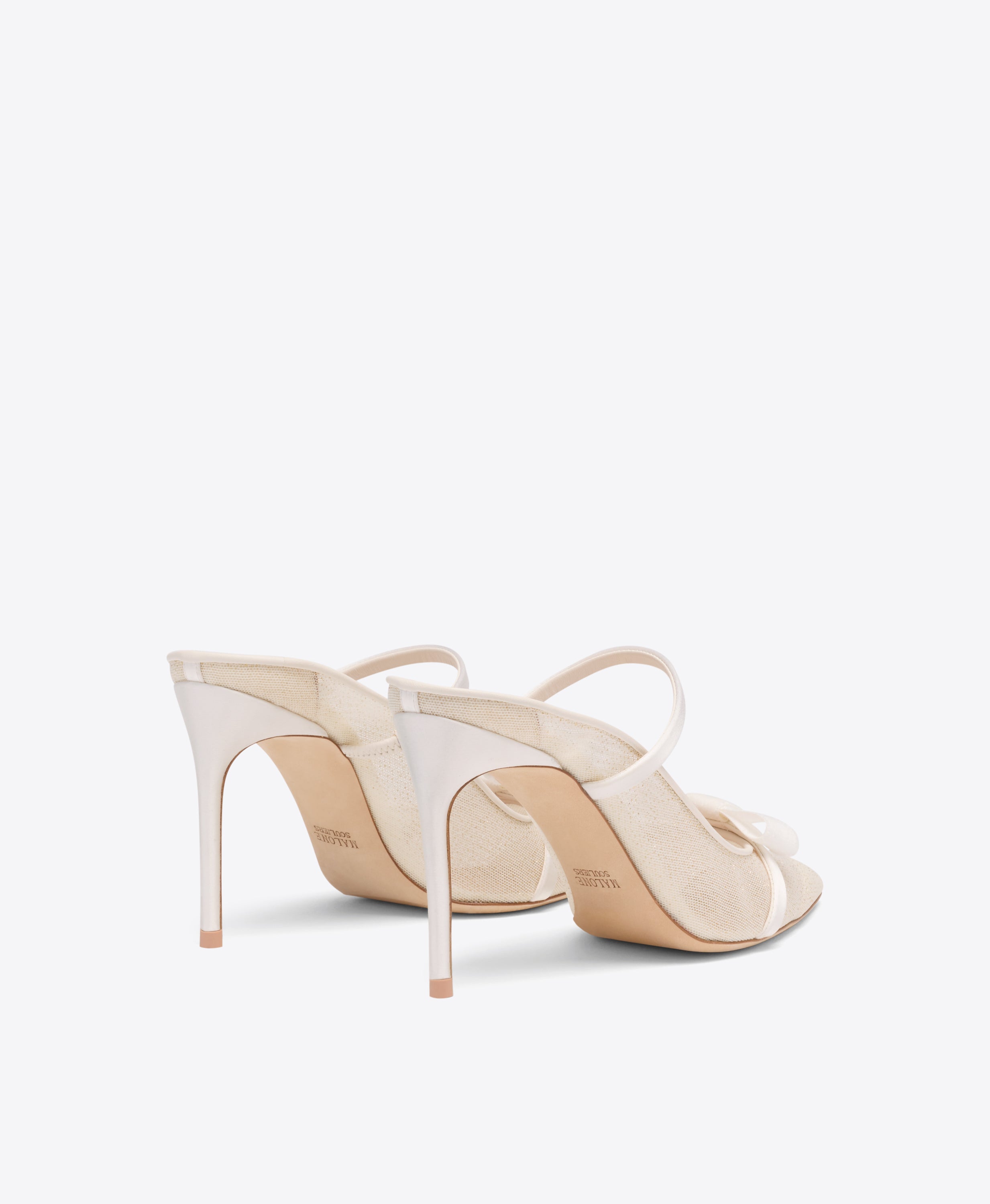 Aurora 90 White Glitter Heeled Mules | Malone Souliers