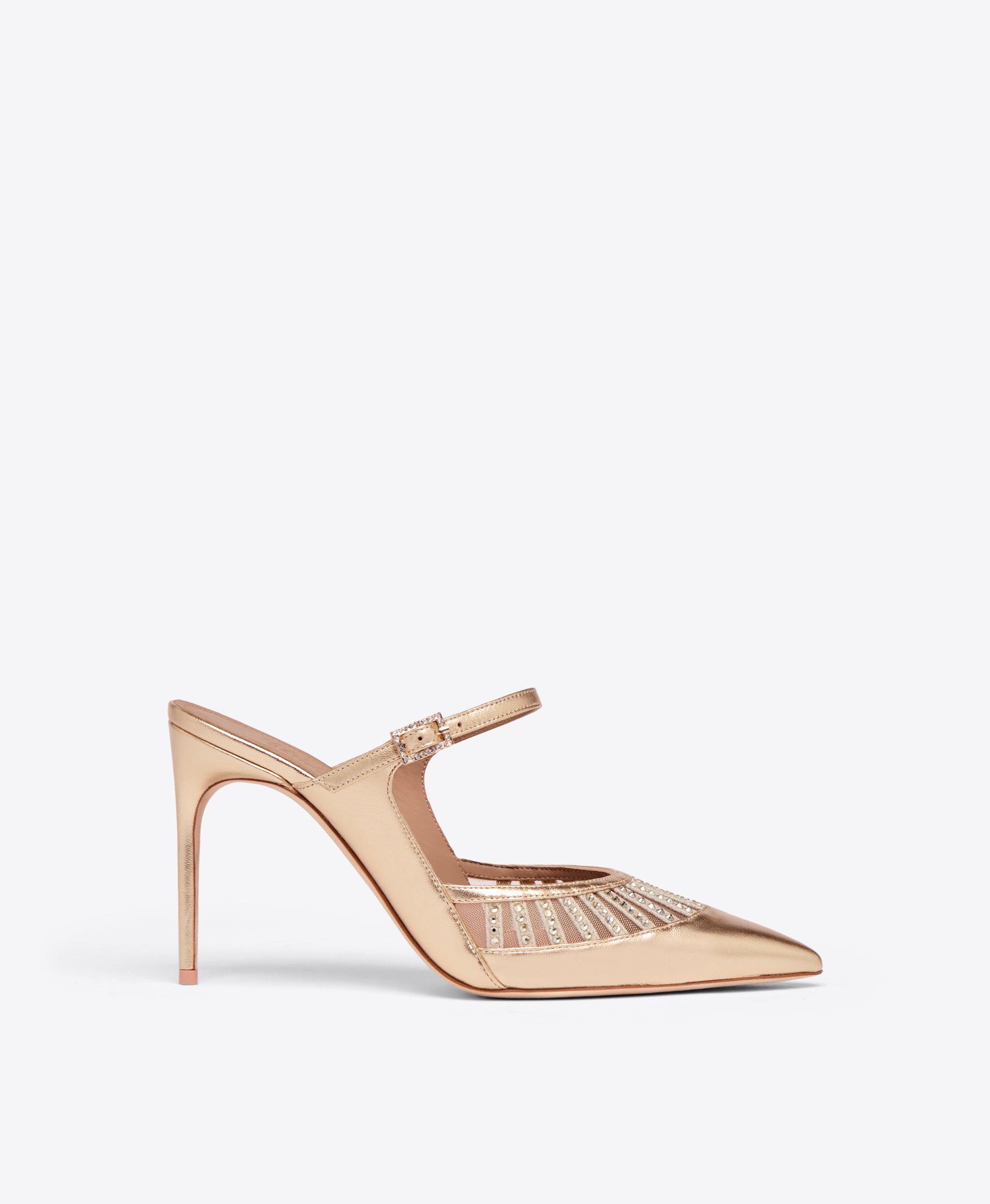 Gold Metallic Leather with Mesh Heeled Mules Malone Souliers