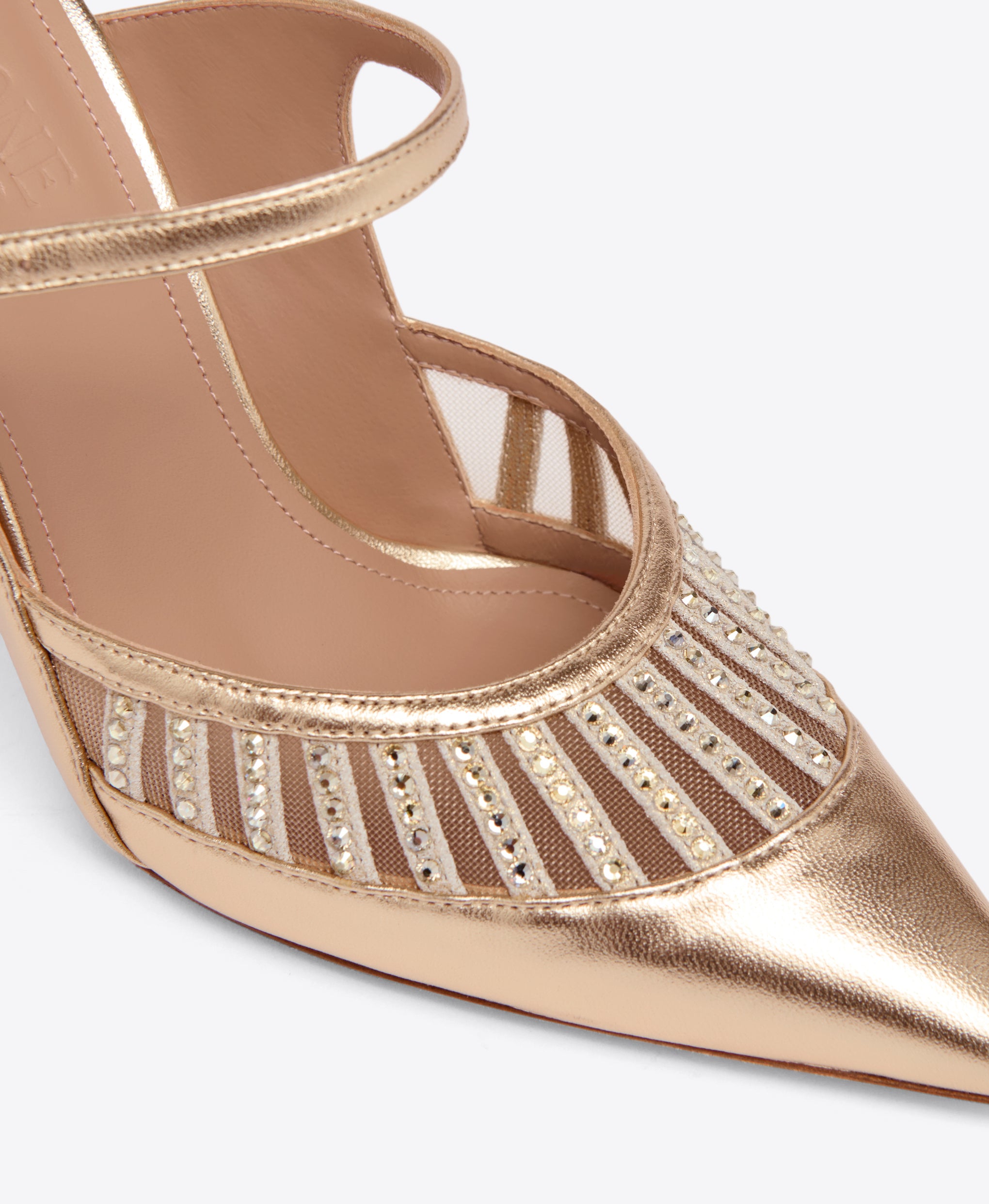 Gold Metallic Leather with Mesh Heeled Mules Malone Souliers