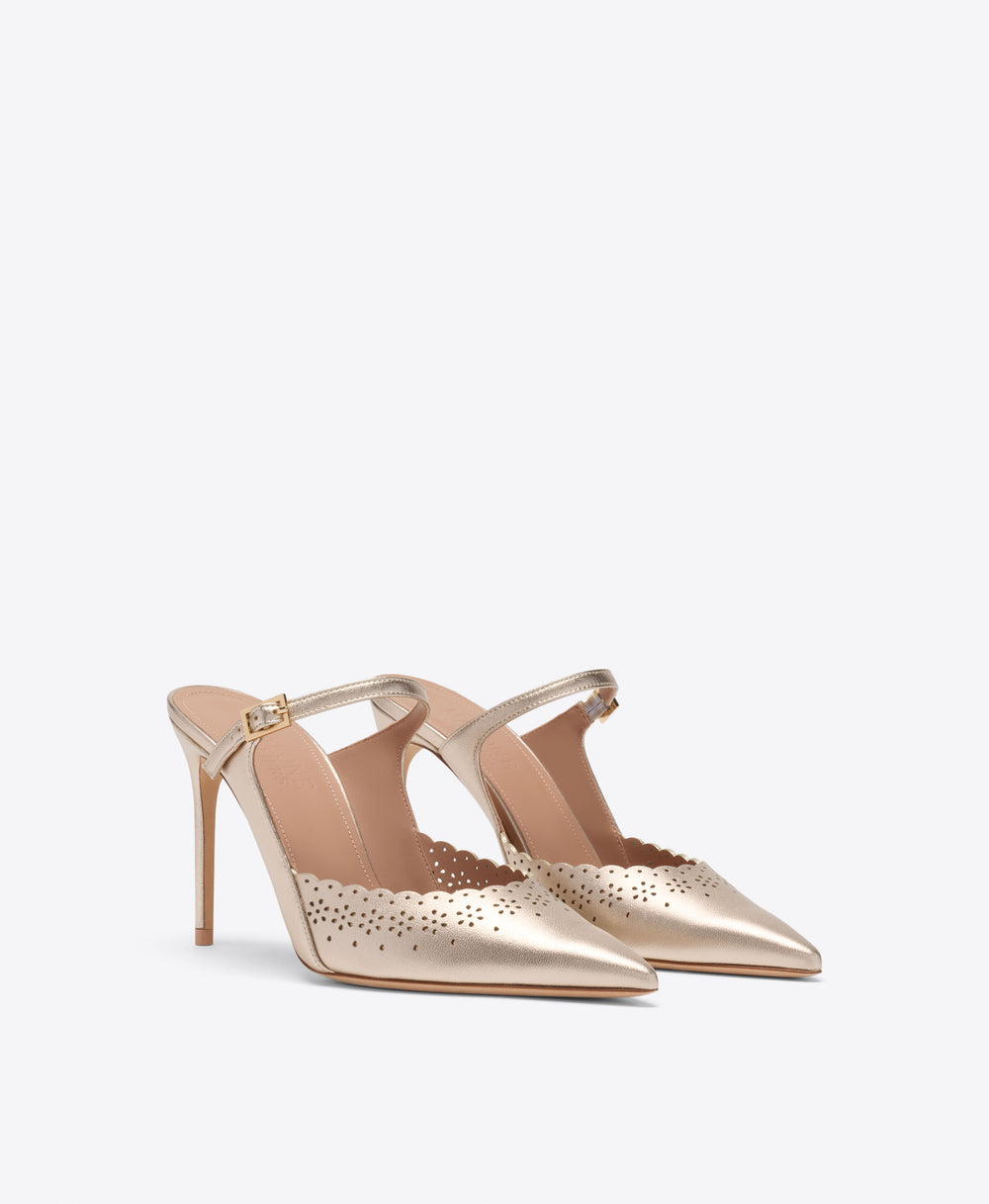 Bardot 90 Champagne Broderie Anglaise Mules Malone Souliers