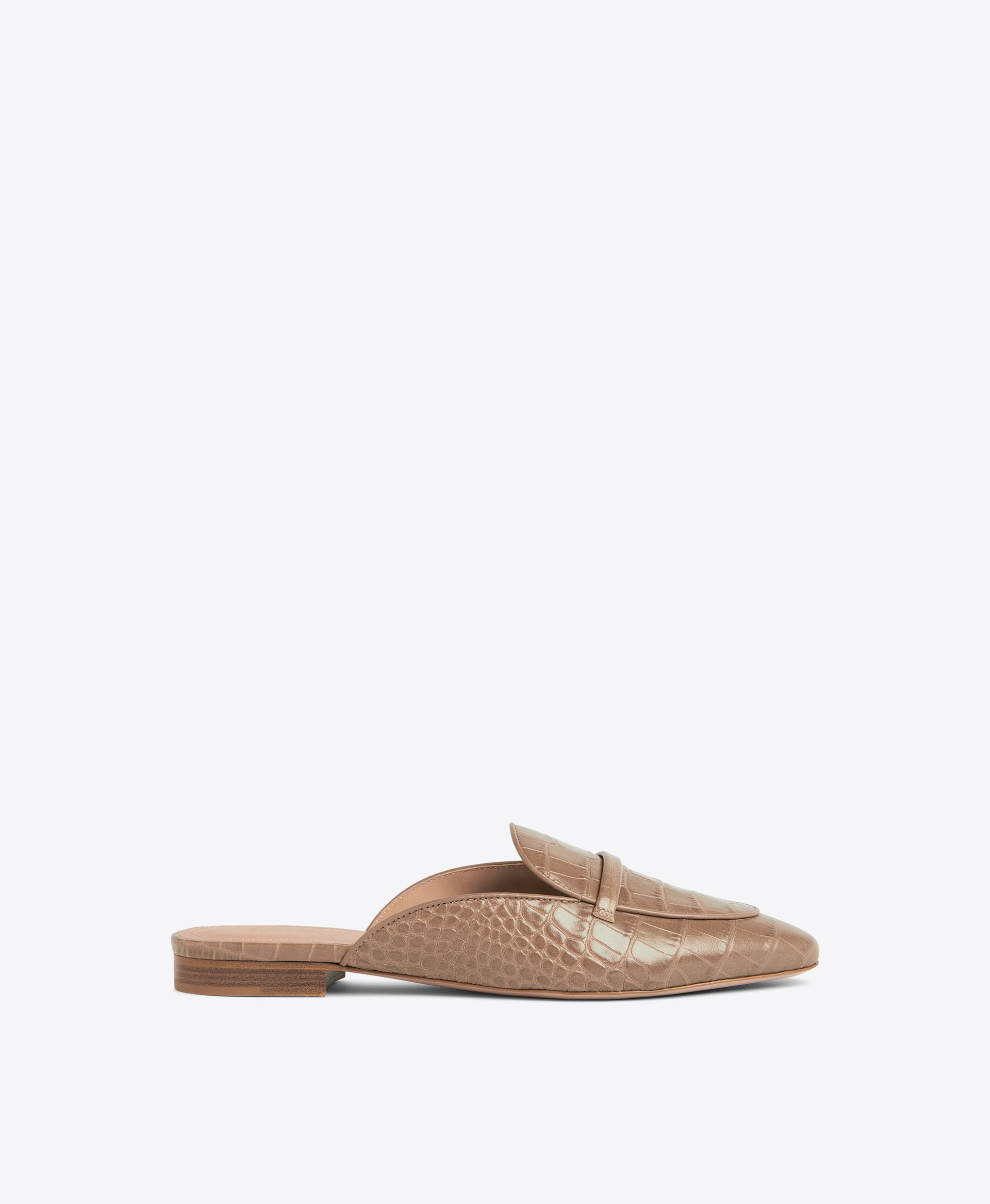 Malone Souliers Berto Taupe Embossed Leather Flat Slides