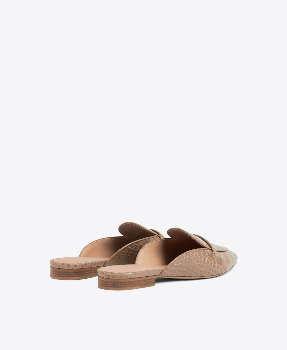 Malone Souliers Berto Taupe Embossed Leather Flat Slides