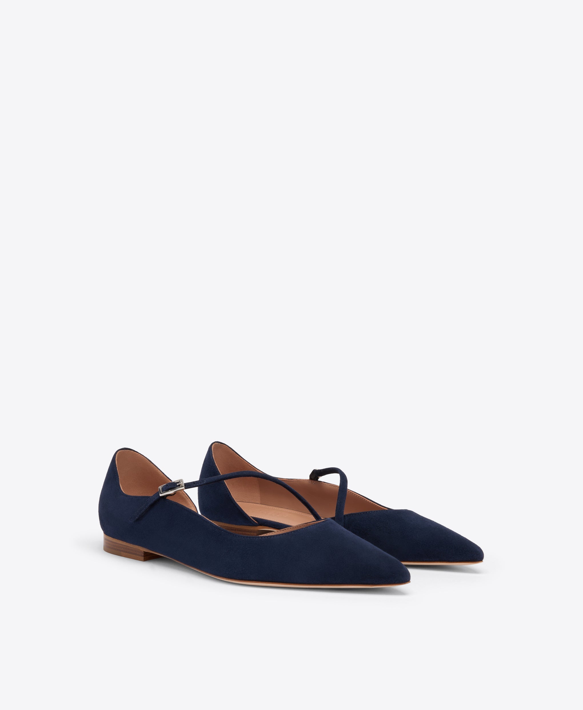 Bettina Blue Suede Flat Pumps Malone Souliers