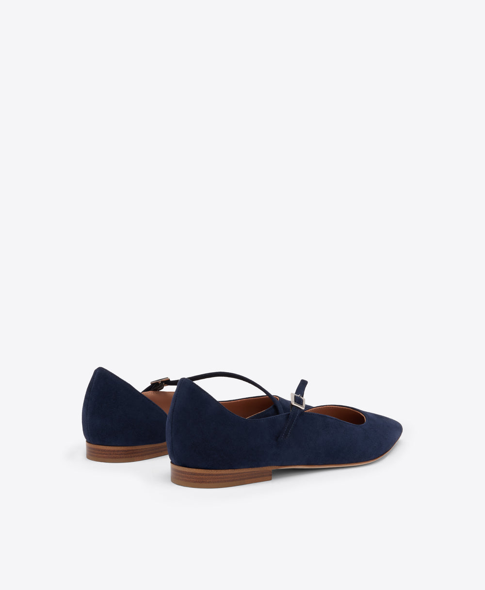 Bettina Blue Suede Flat Pumps Malone Souliers