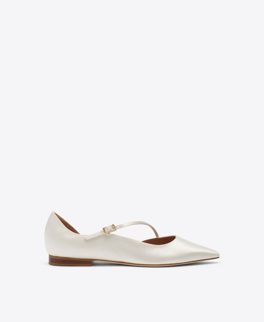 Malone Souliers Bridal Bettina White Satin Flat Pumps