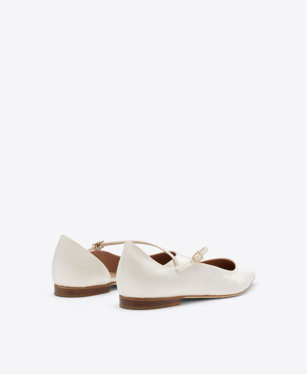 Malone Souliers Bridal Bettina White Satin Flat Pumps
