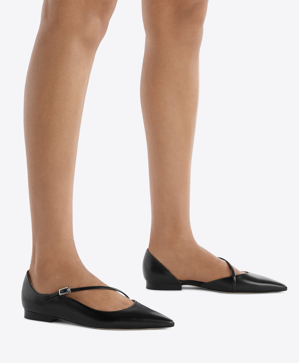Bettina Black Leather Flat Pumps Malone Souliers
