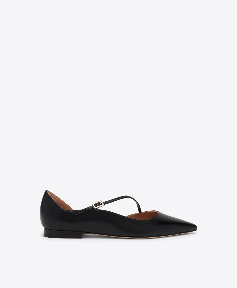 Bettina Black Leather Flat Pumps Malone Souliers