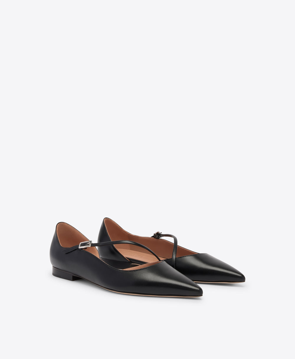 Bettina Black Leather Flat Pumps Malone Souliers