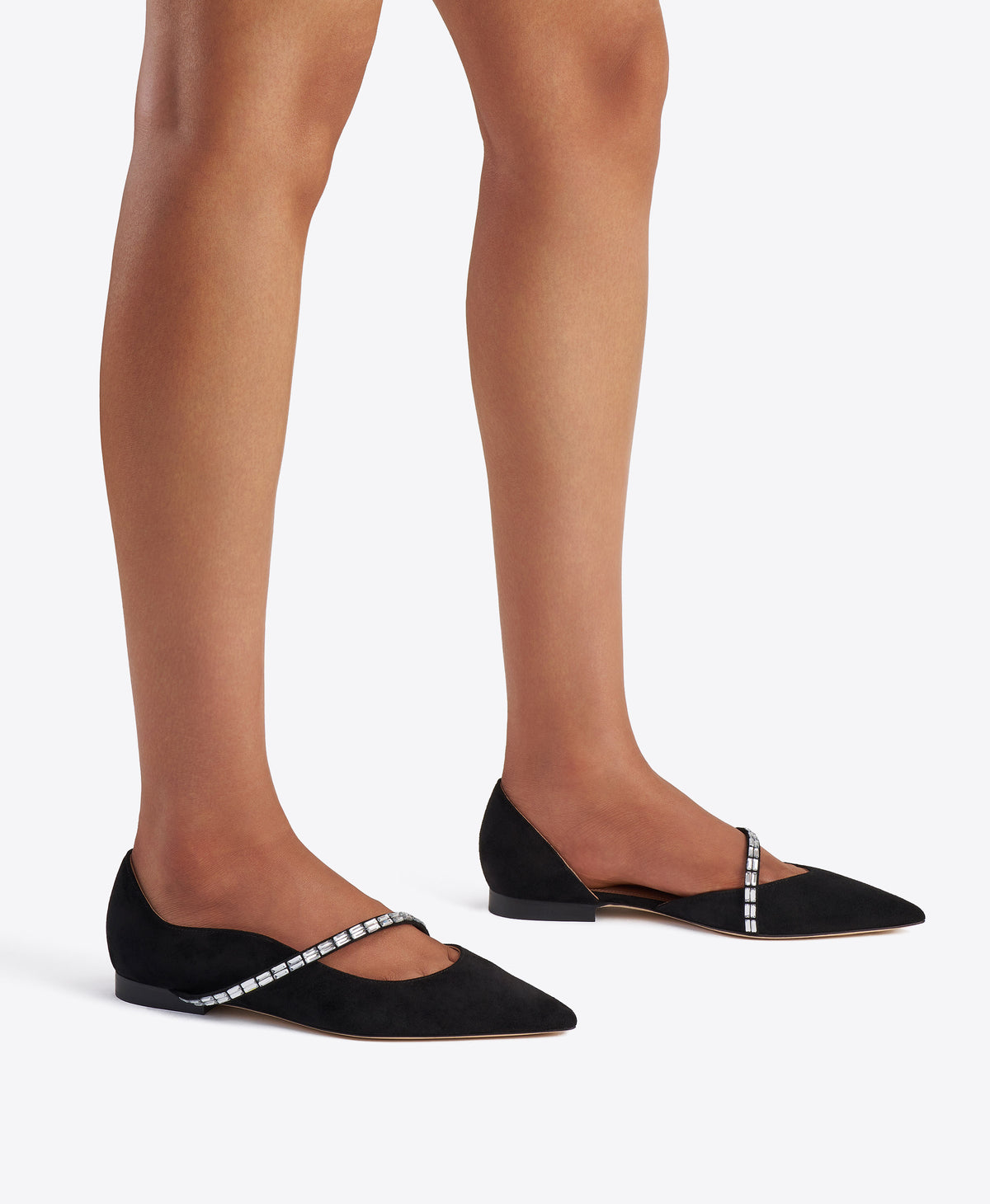 Bettina Black Crystal-Embellished Suede Flat Pumps Malone Souliers