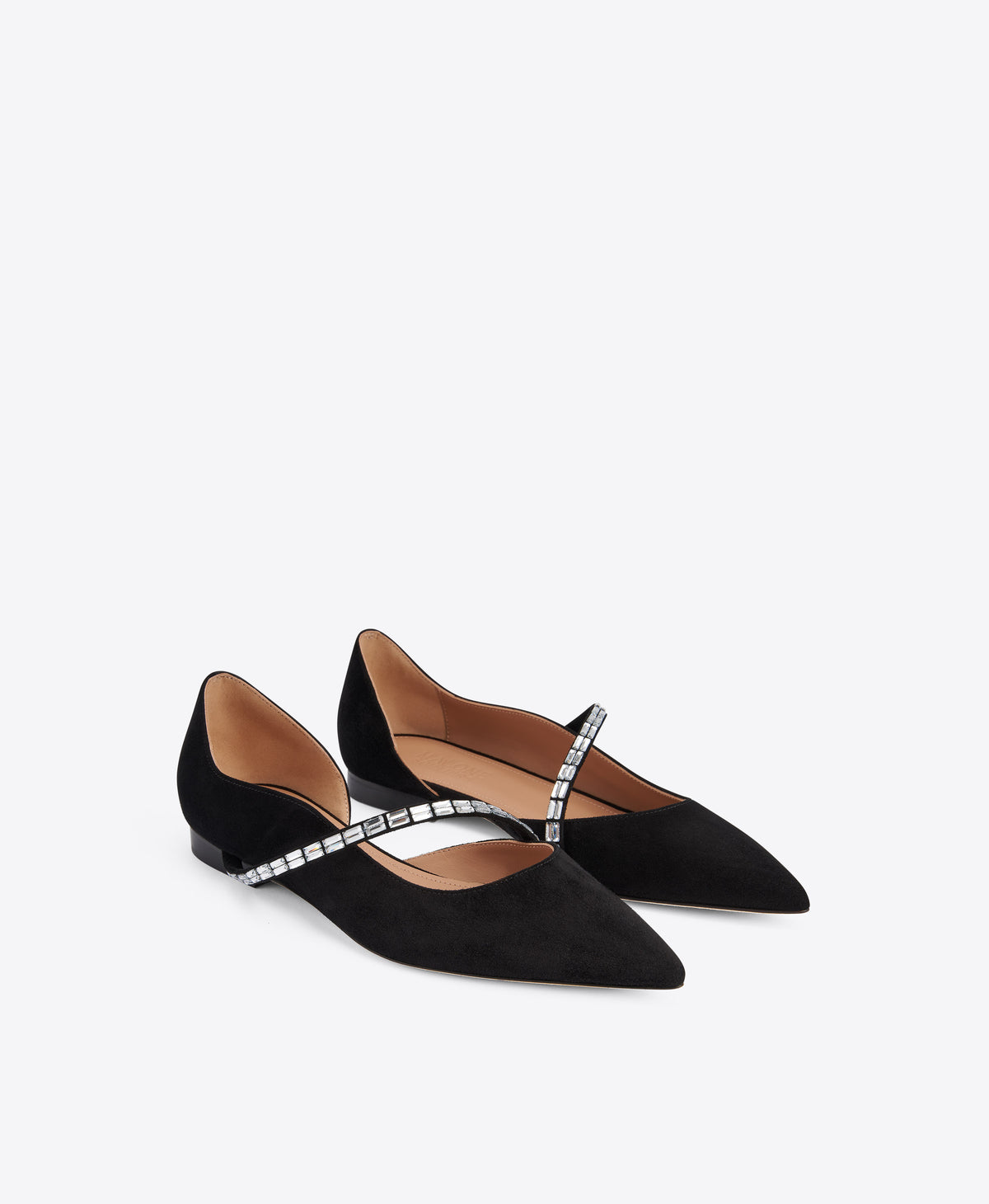Bettina Black Crystal-Embellished Suede Flat Pumps Malone Souliers