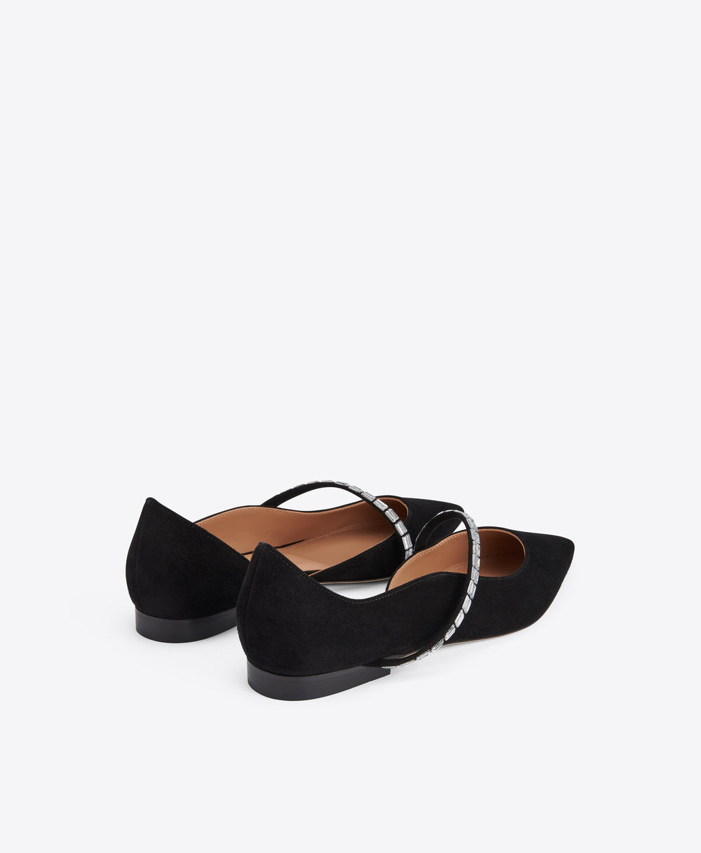 Bettina Black Crystal-Embellished Suede Flat Pumps Malone Souliers