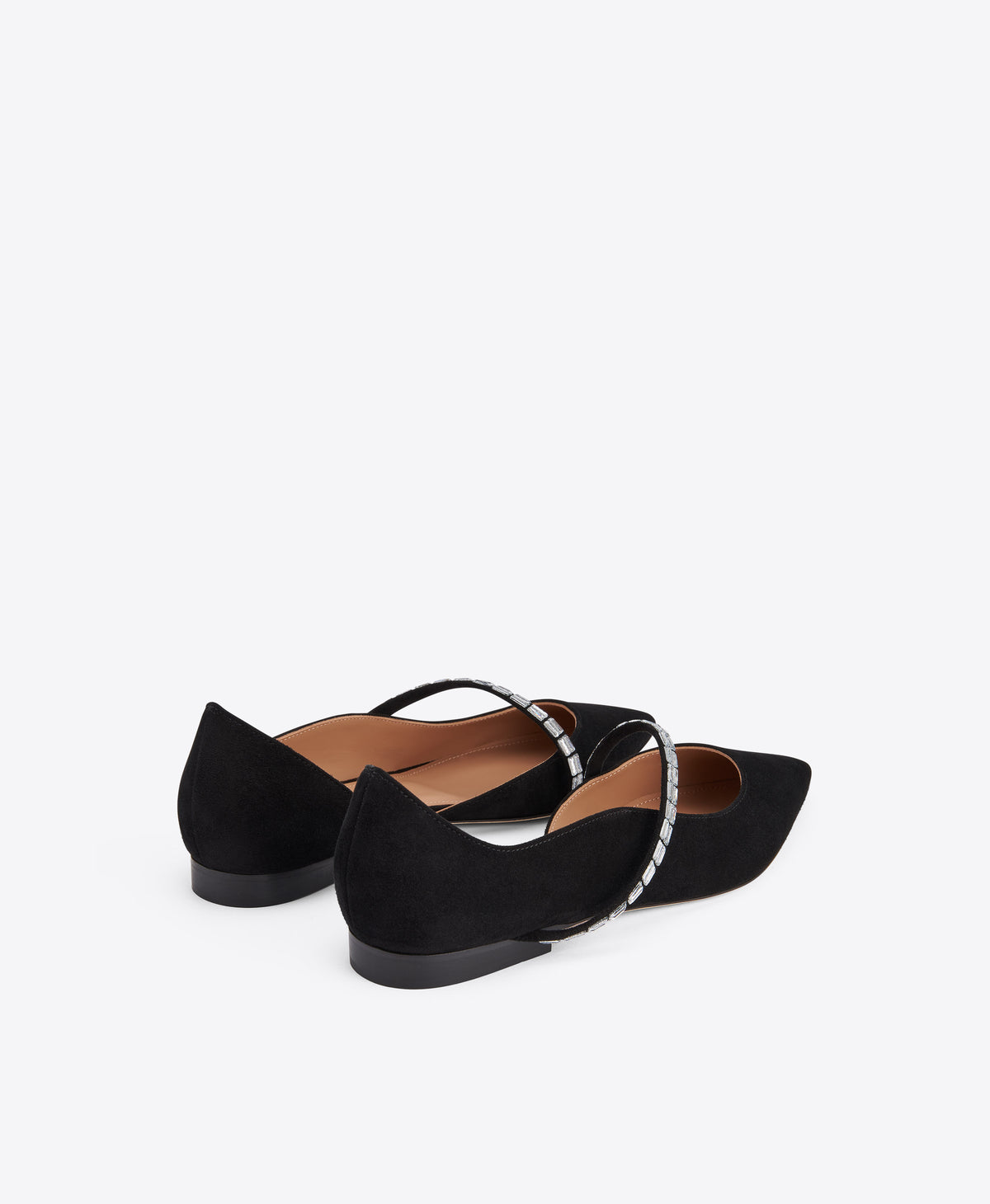 Bettina Black Crystal-Embellished Suede Flat Pumps Malone Souliers