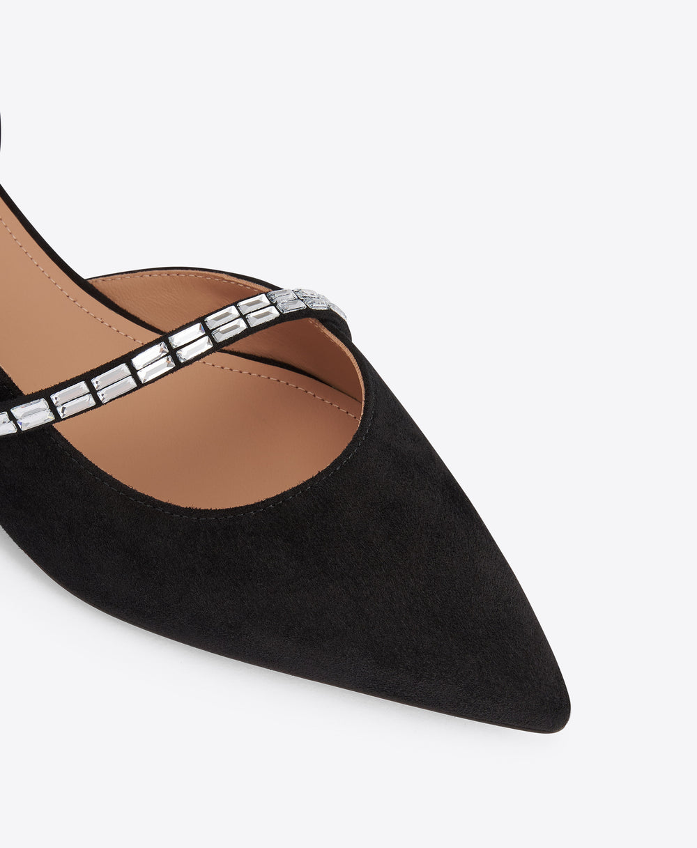 Bettina Black Crystal-Embellished Suede Flat Pumps Malone Souliers