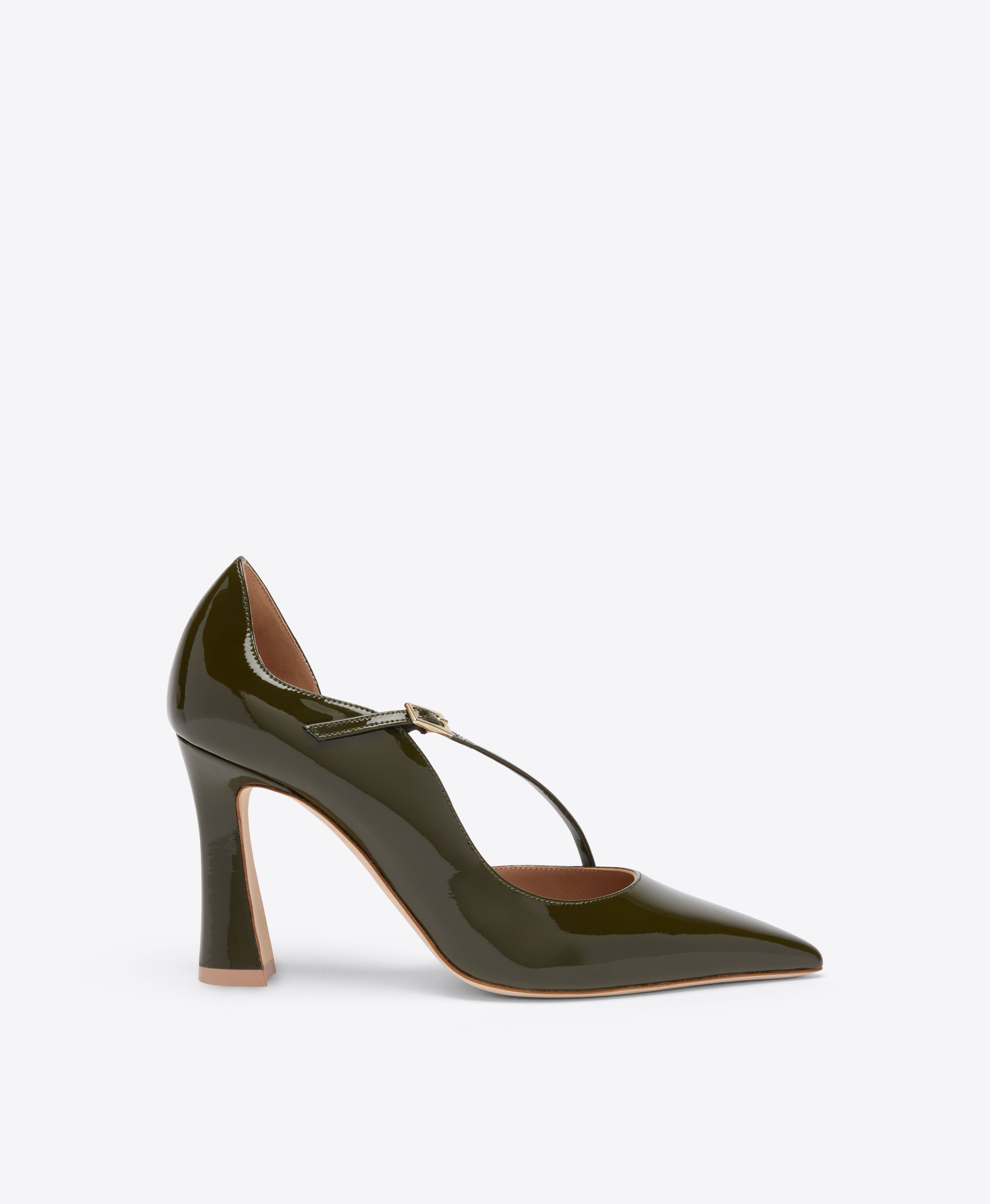 Bettina 90 Dark Green Patent Heeled Pumps