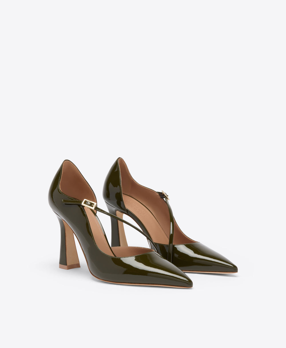 Bettina 90 Olive Patent Heeled Pumps Malone Souliers