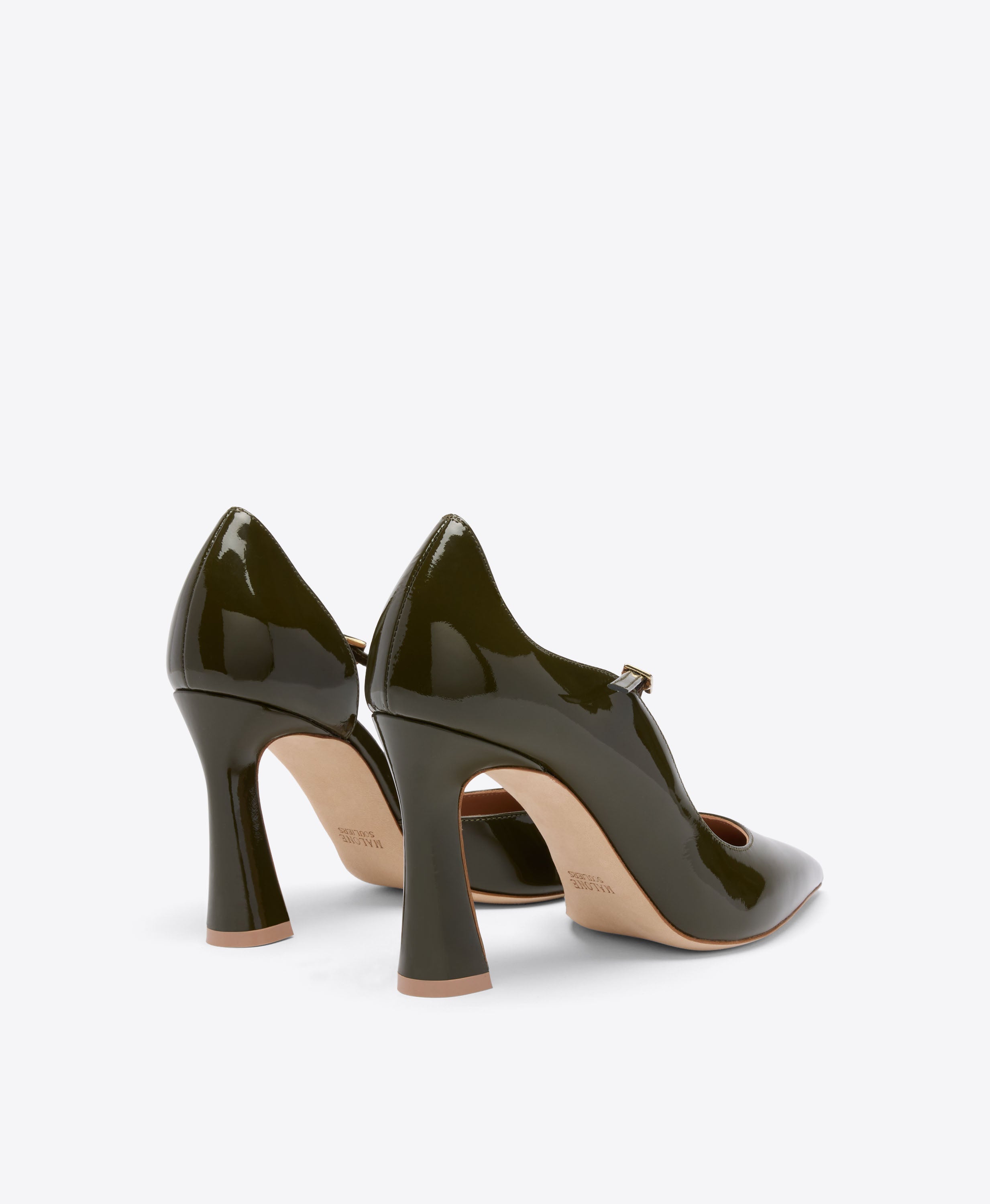 Bettina 90 Dark Green Patent Heeled Pumps | Malone Souliers